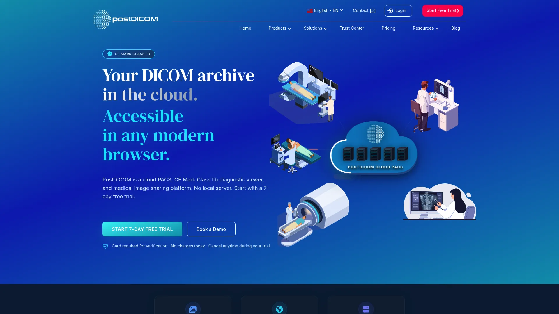 PostDICOM cloud PACS platform homepage
