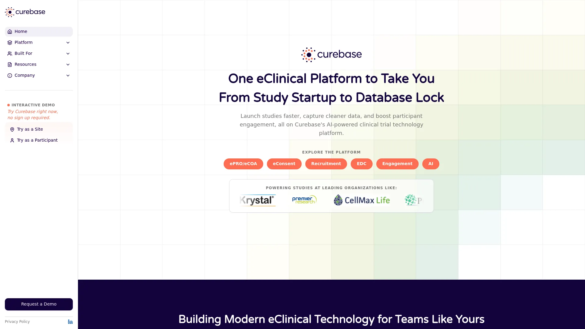 Curebase eClinical platform interface