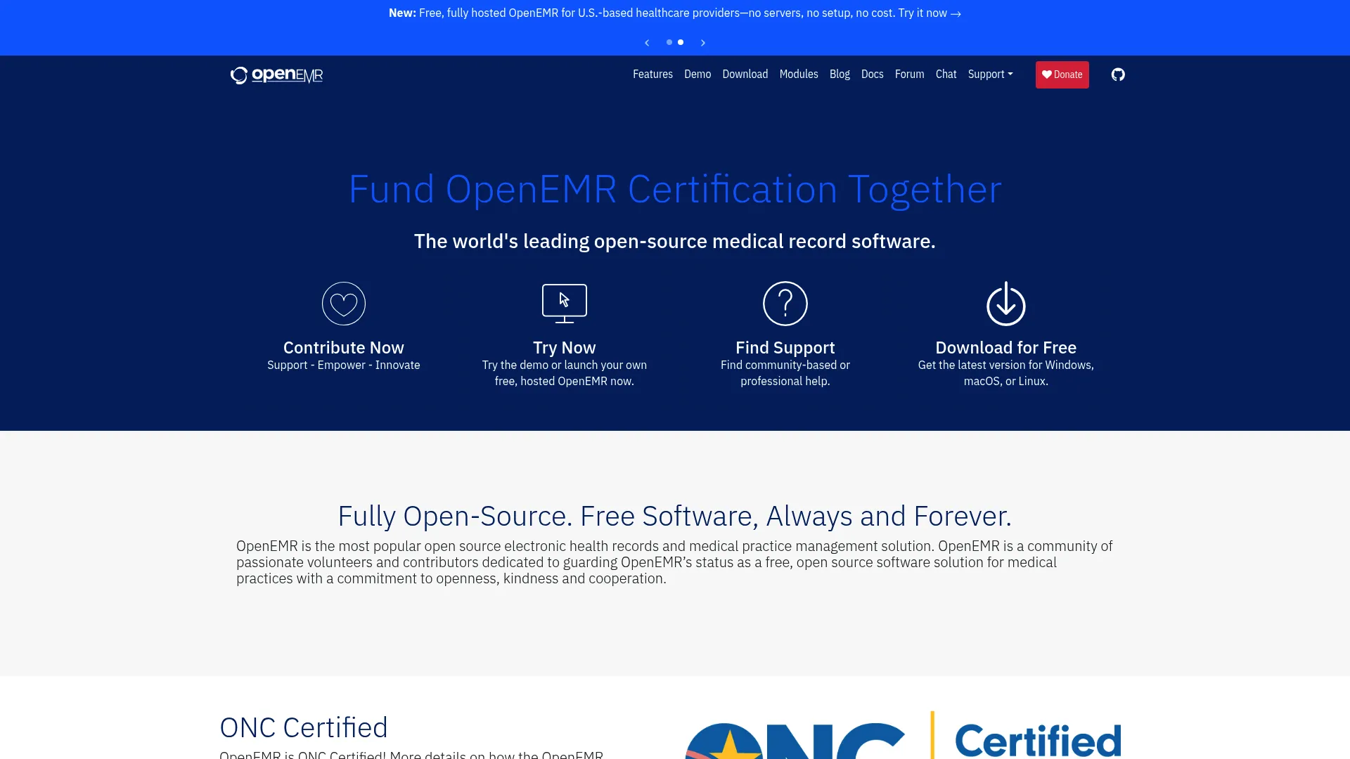 OpenEMR open source electronic health records homepage