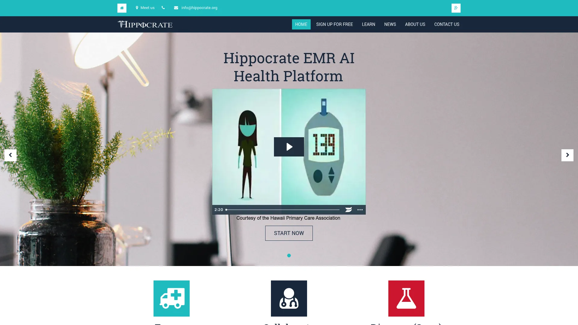 Hippocrate cloud-based EHR and telemedicine platform homepage
