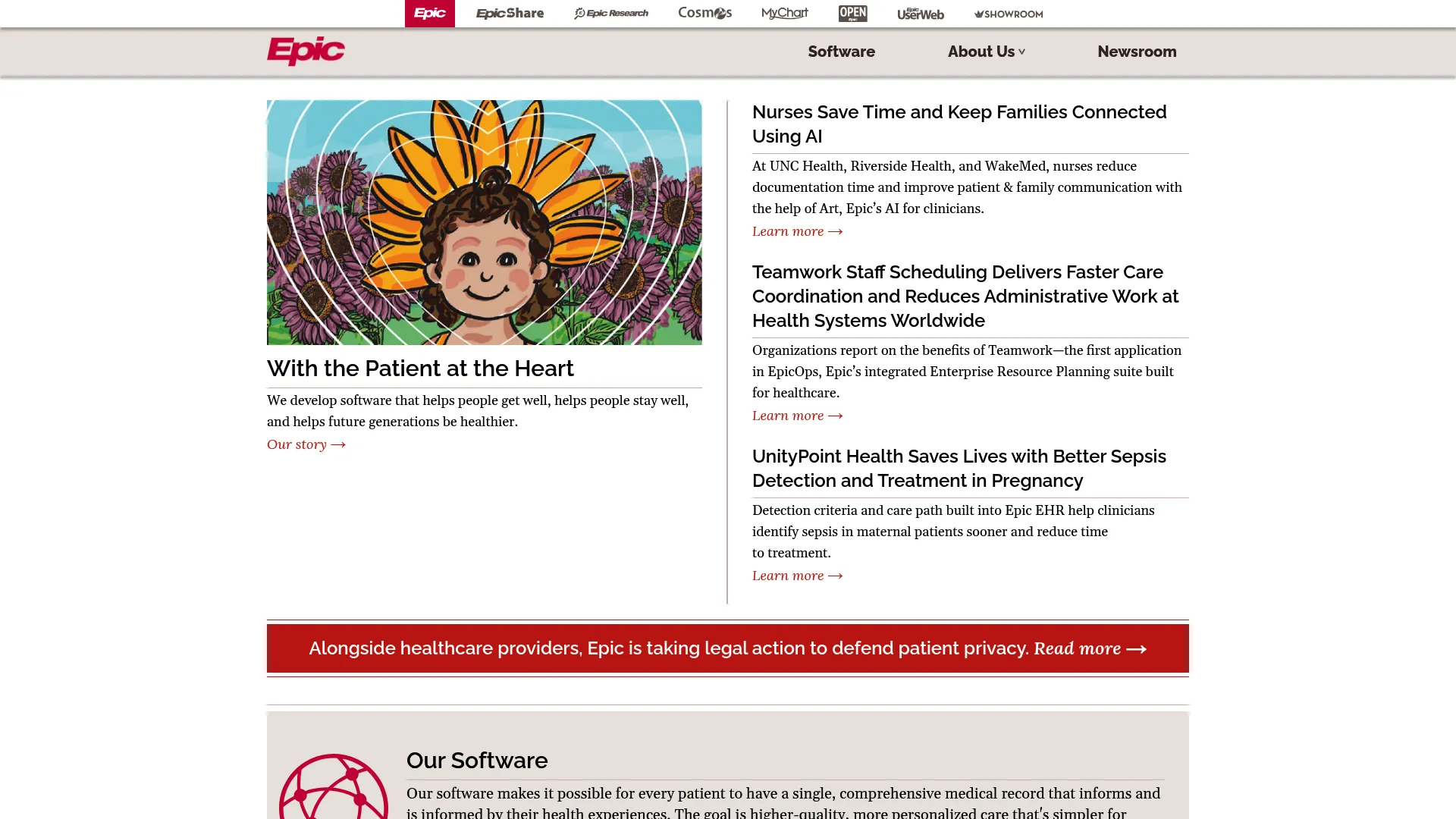 Epic enterprise EHR homepage