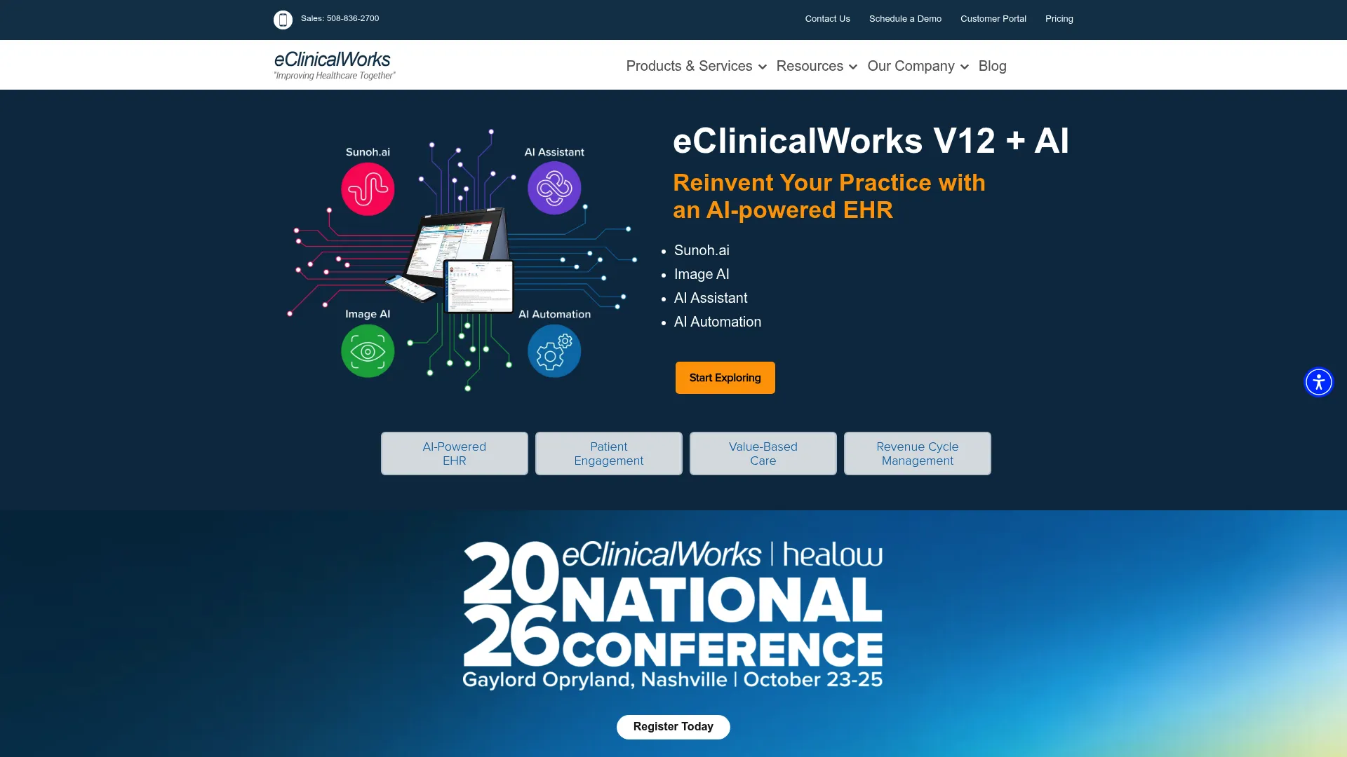 eClinicalWorks cloud EHR homepage