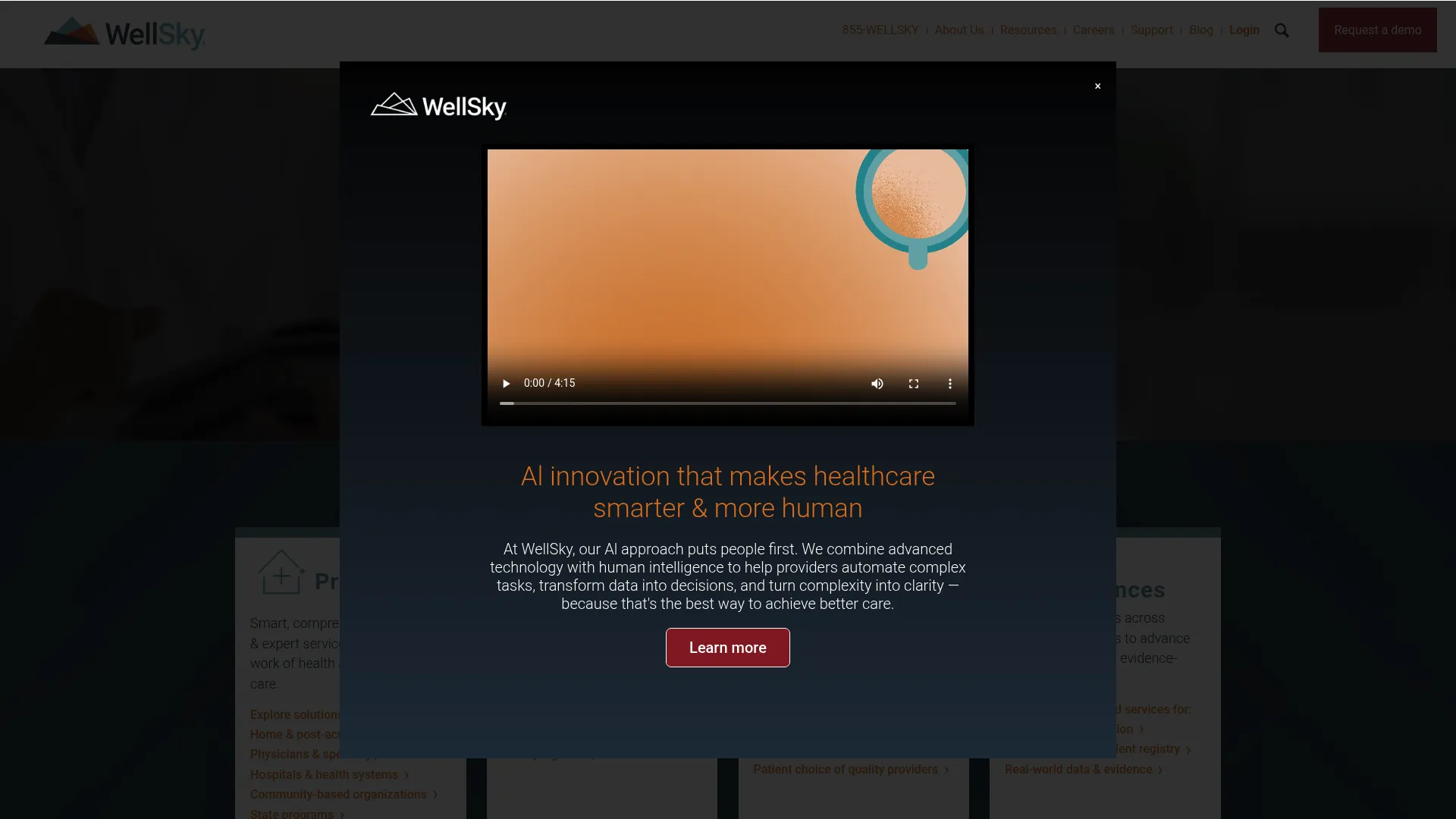 WellSky hospice and home-based care software homepage