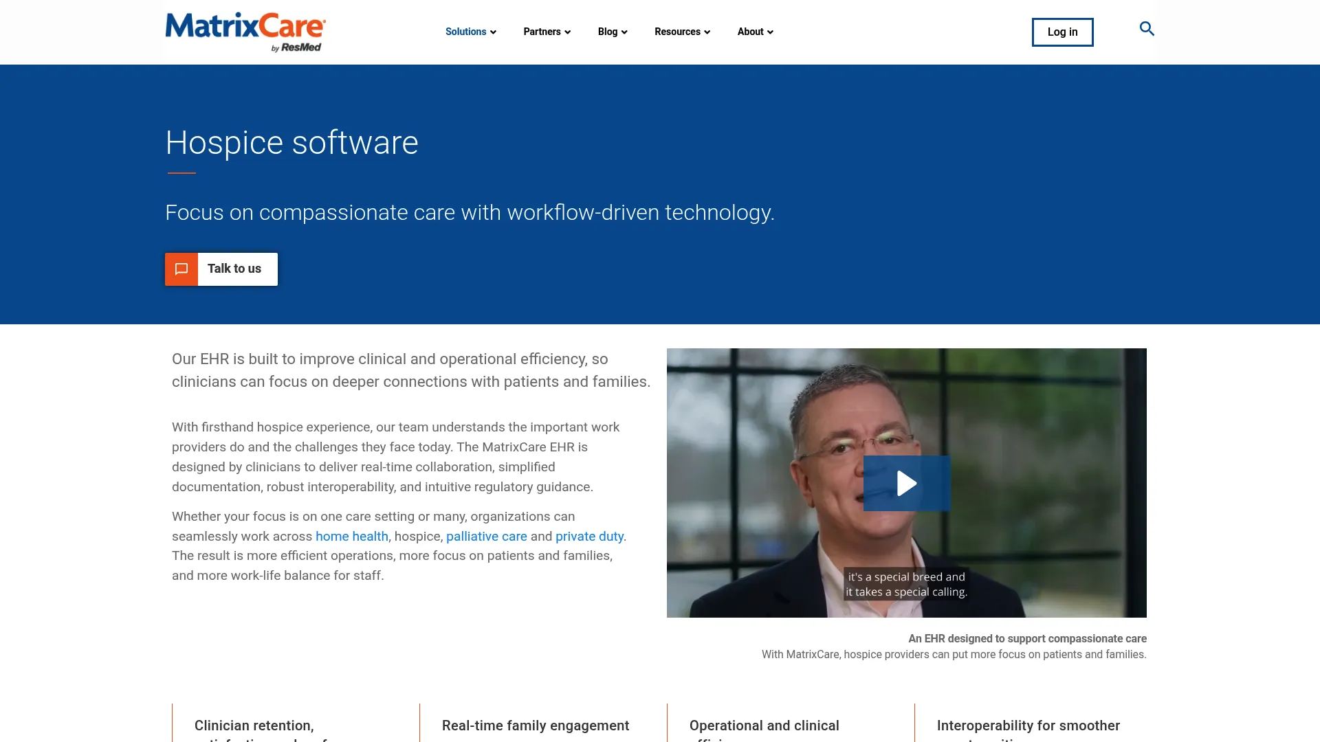 MatrixCare Home Health and Hospice EHR software homepage