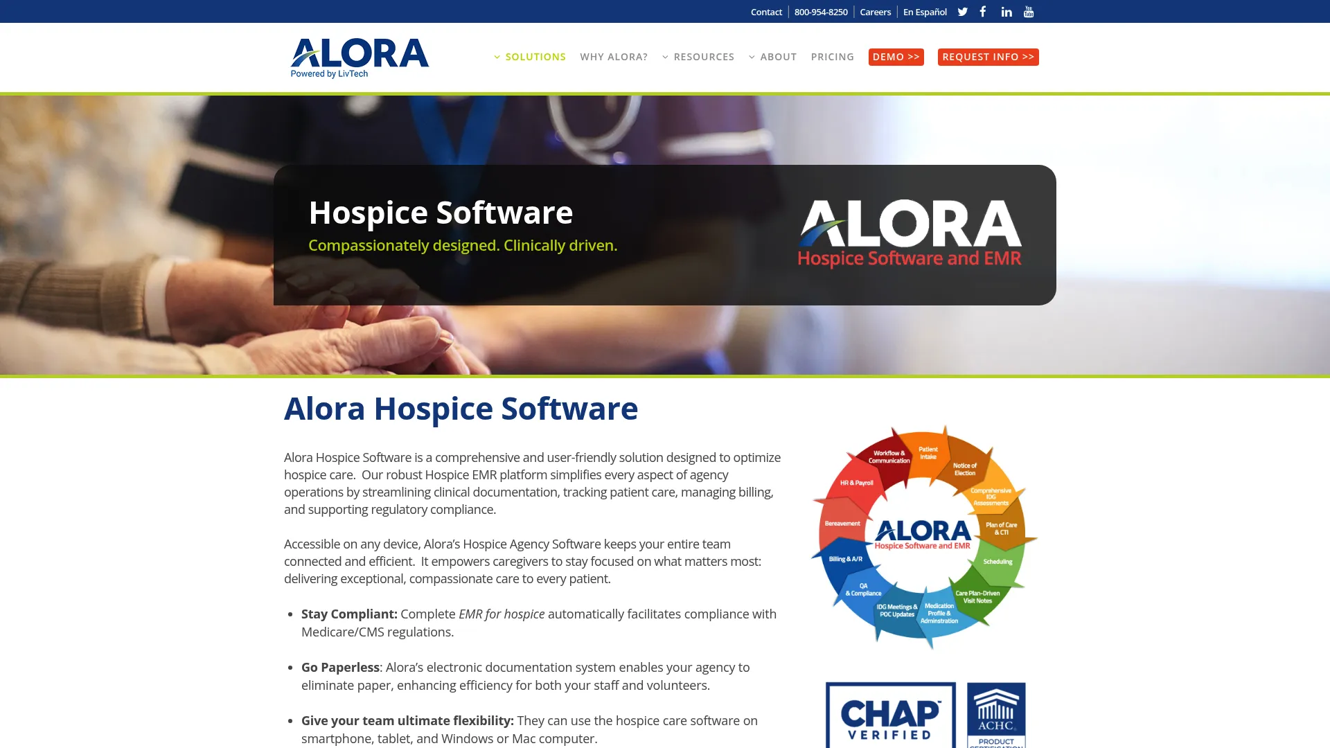 Alora Hospice Software cloud-based hospice EMR homepage
