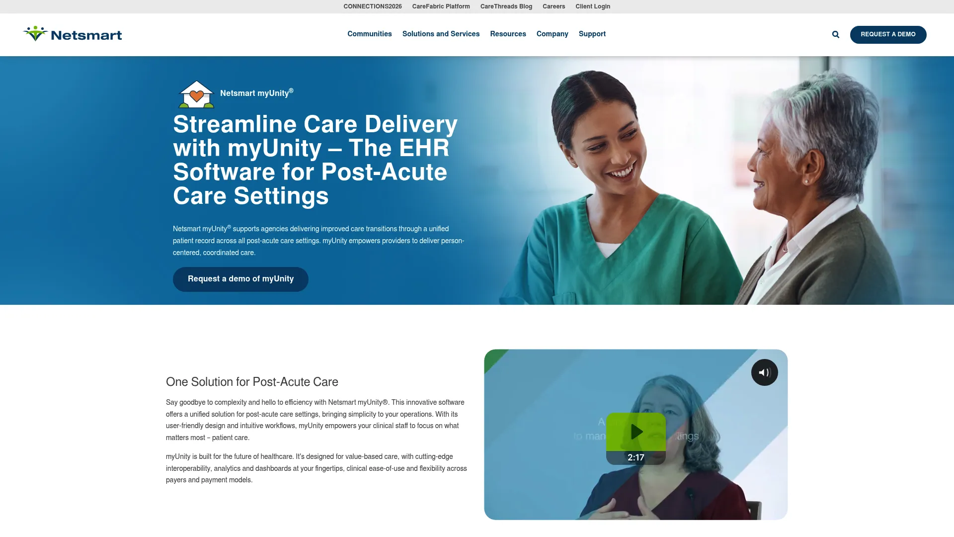 Netsmart myUnity post-acute EHR software homepage