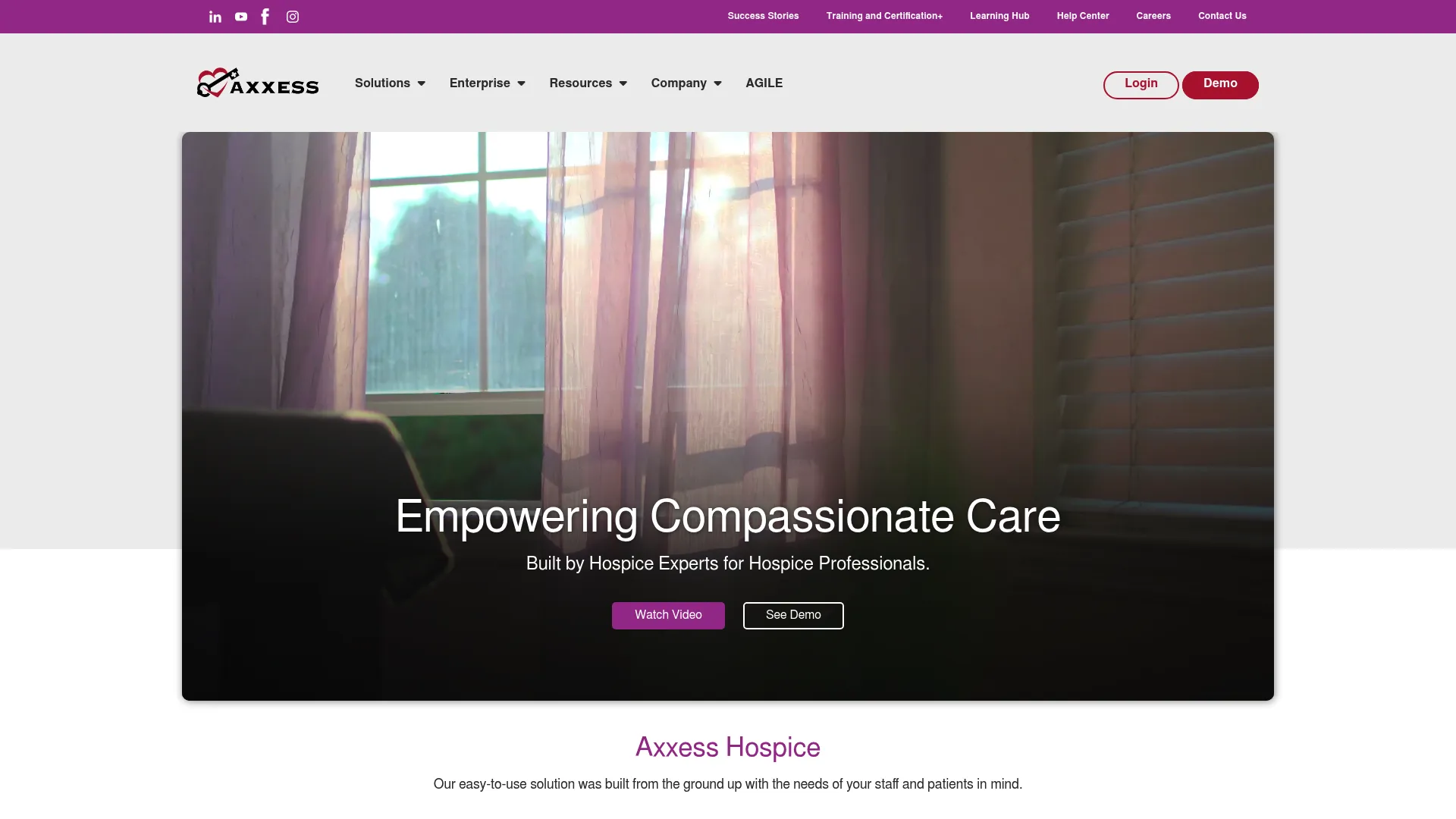 Axxess Hospice hospice-specific software homepage