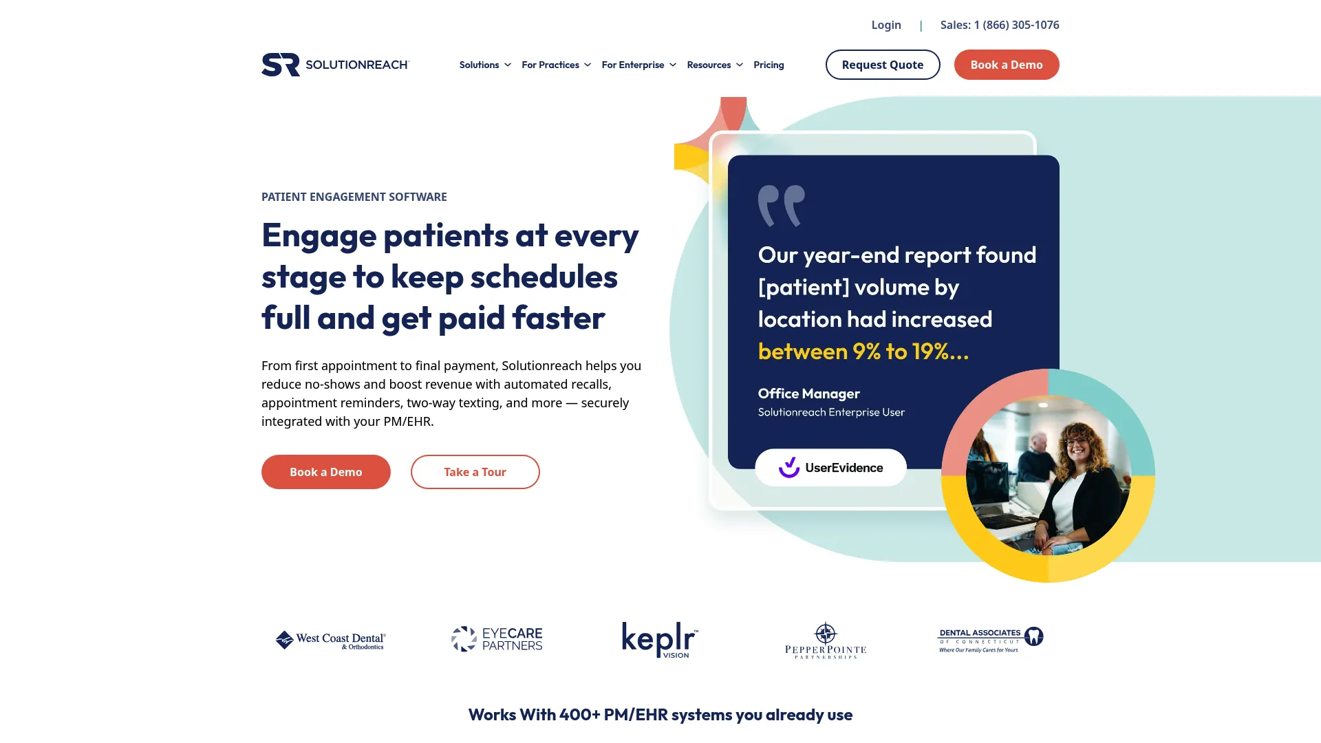 Solutionreach patient communication and scheduling platform homepage