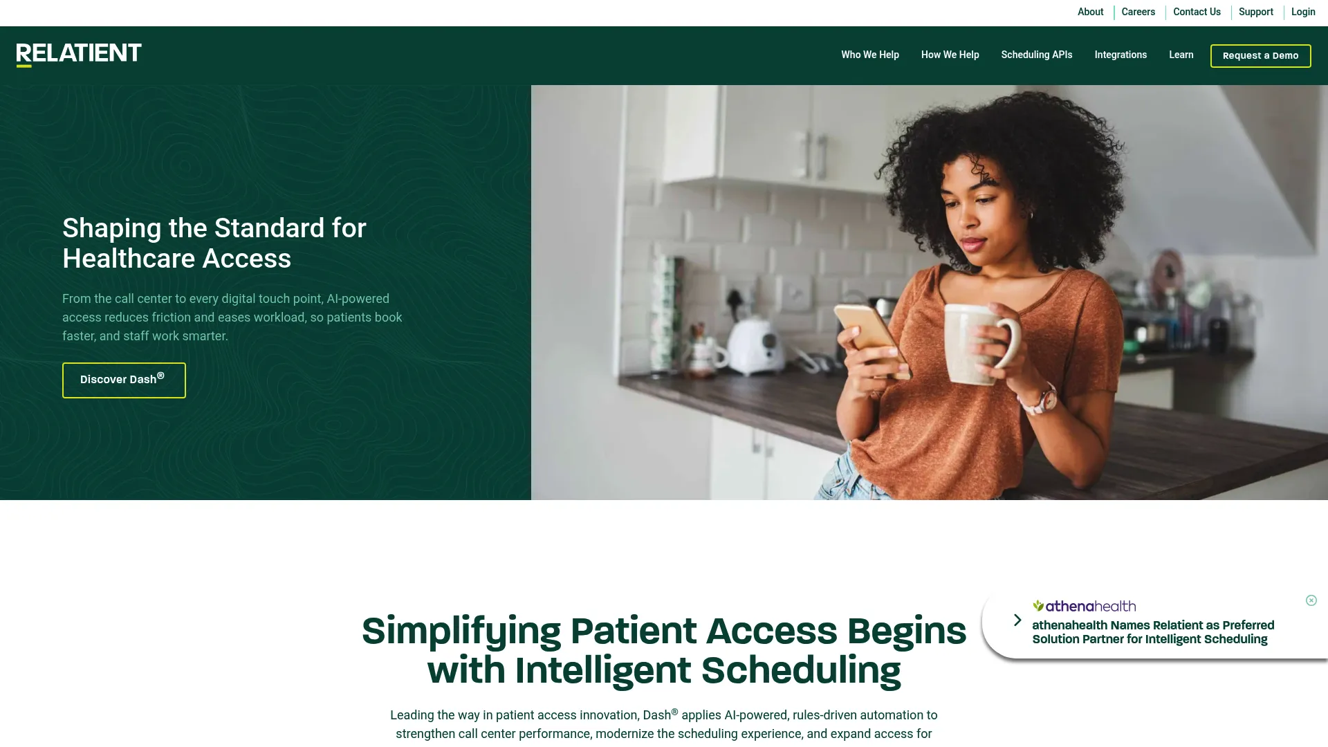 Relatient intelligent patient scheduling platform homepage