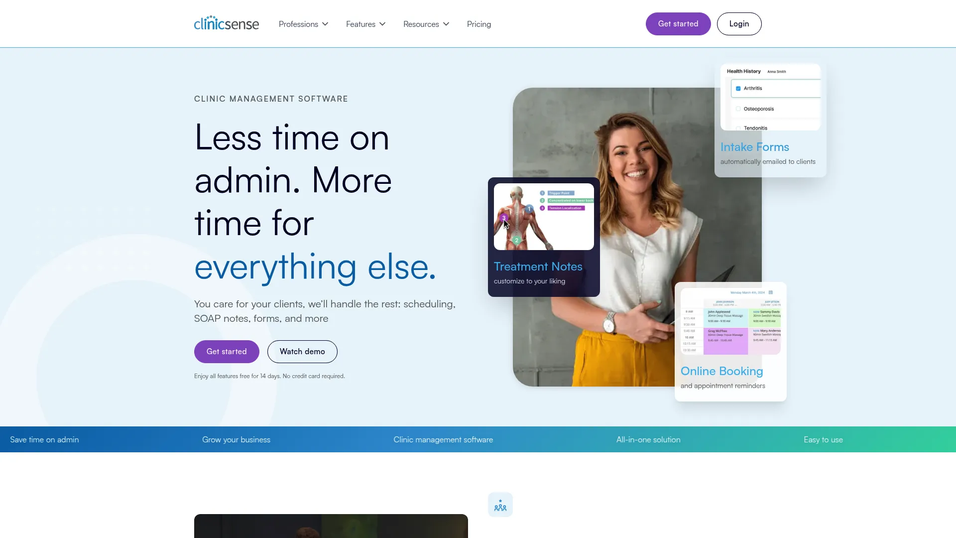 ClinicSense practice management software for clinics homepage