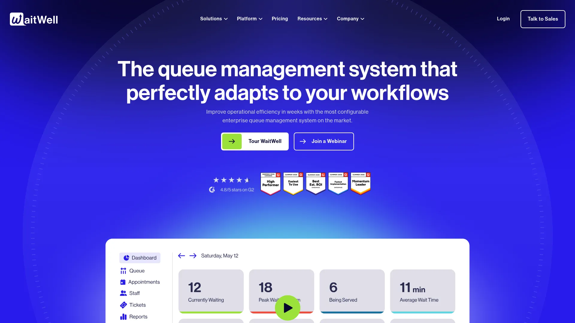 WaitWell patient scheduling and queue management software homepage