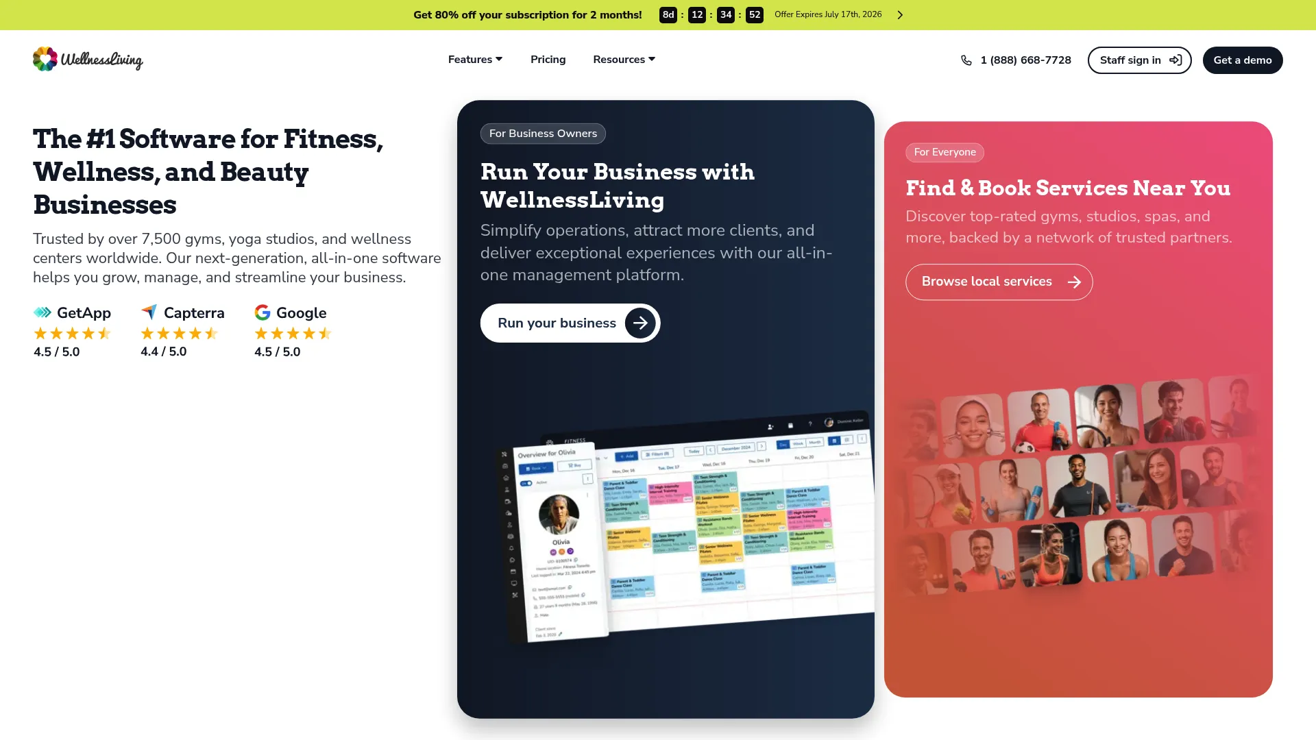 WellnessLiving all-in-one wellness platform homepage