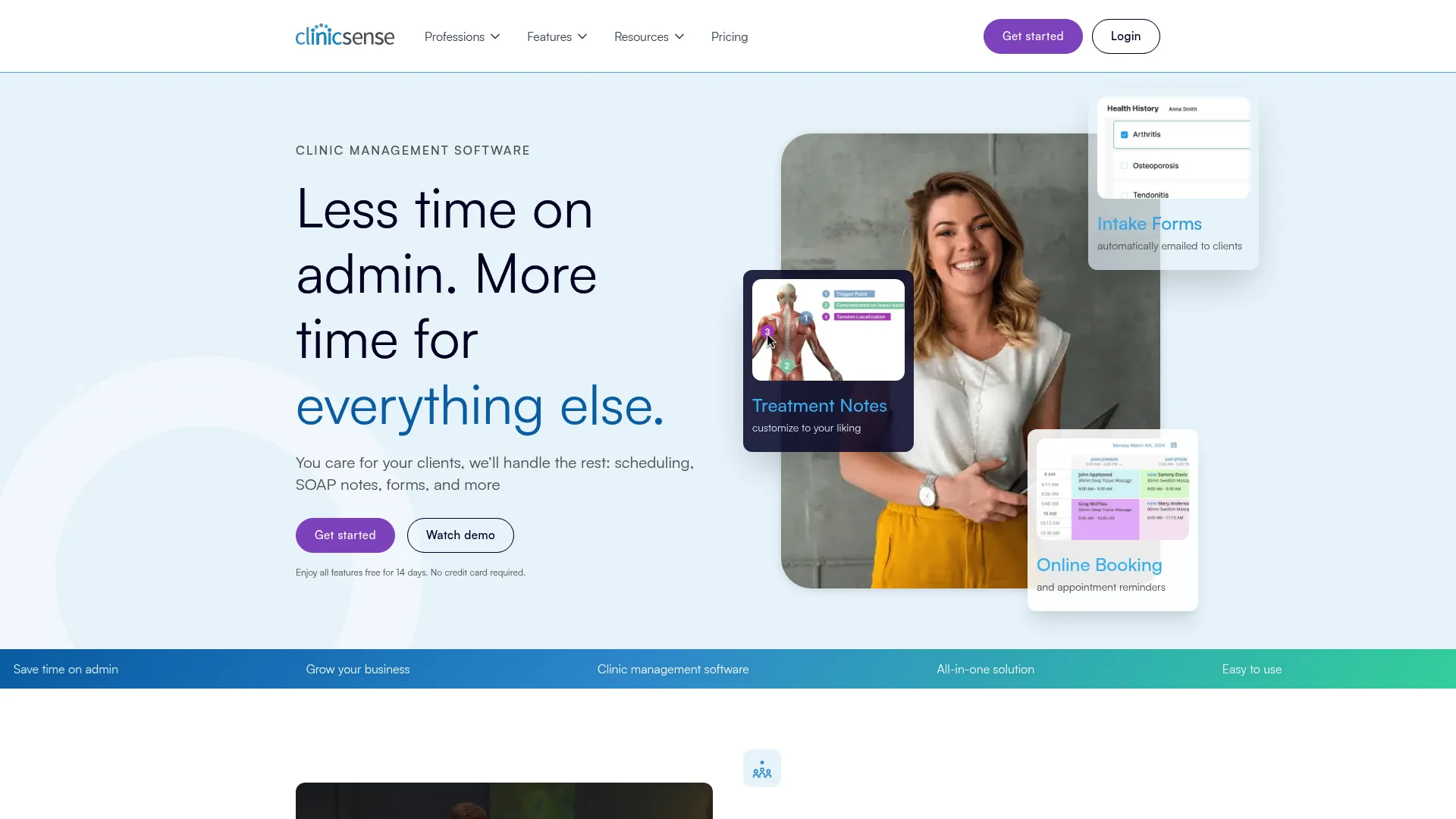 ClinicSense practice management software homepage