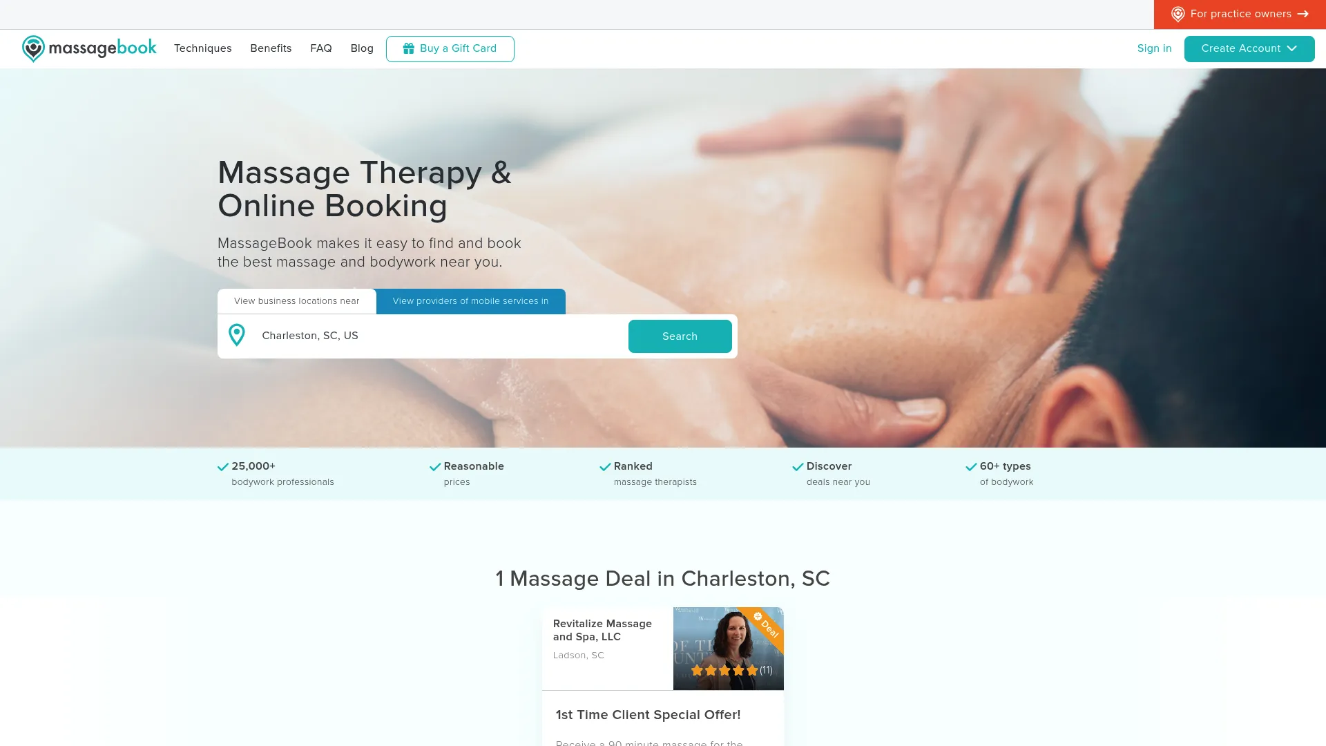 MassageBook massage booking software homepage