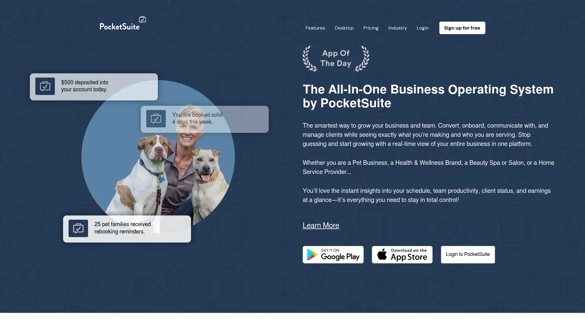 PocketSuite business management app homepage