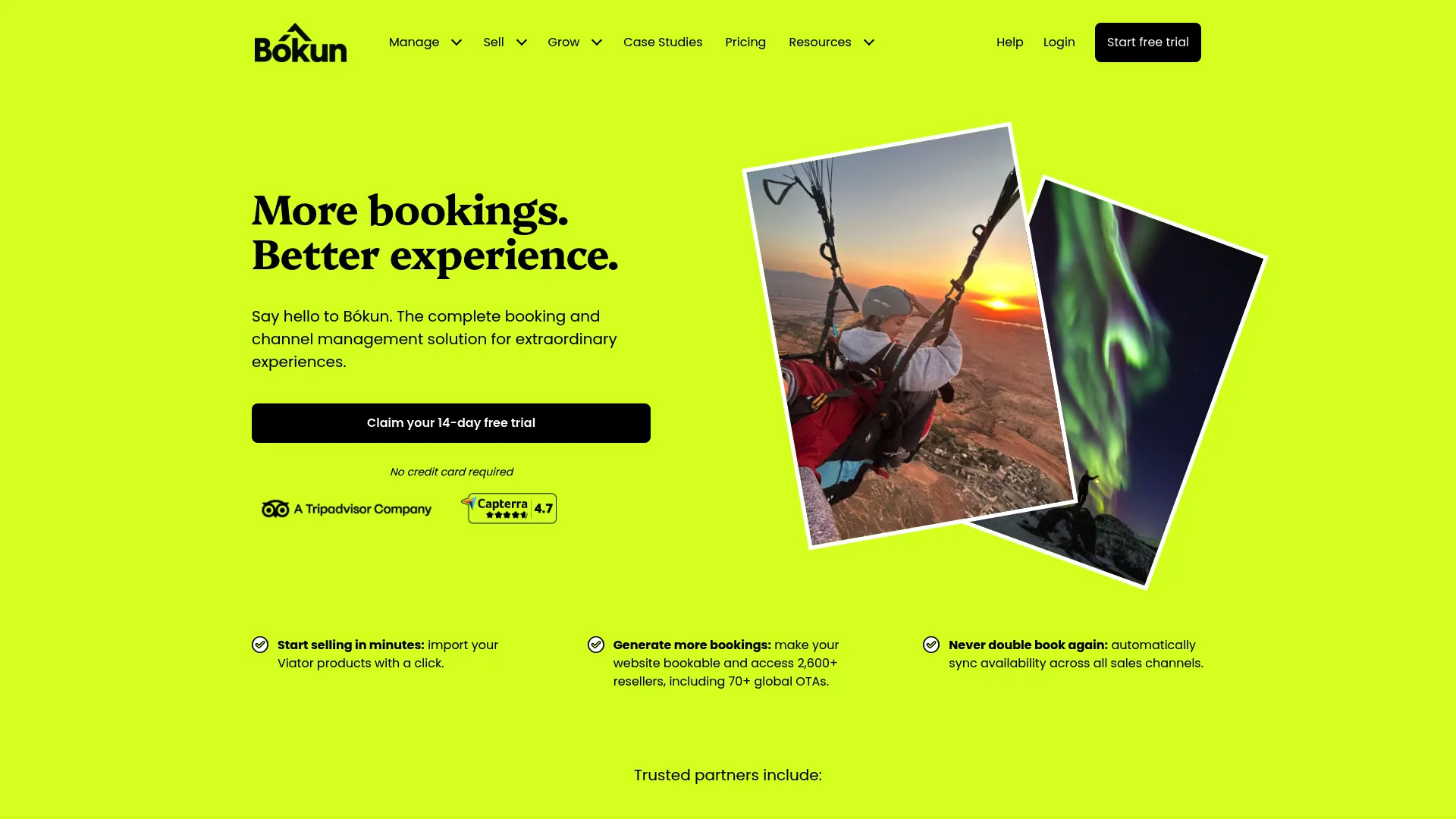 Bókun tour and activity booking software homepage