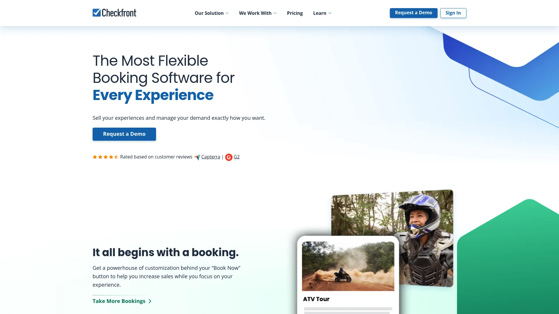 Checkfront booking management software homepage