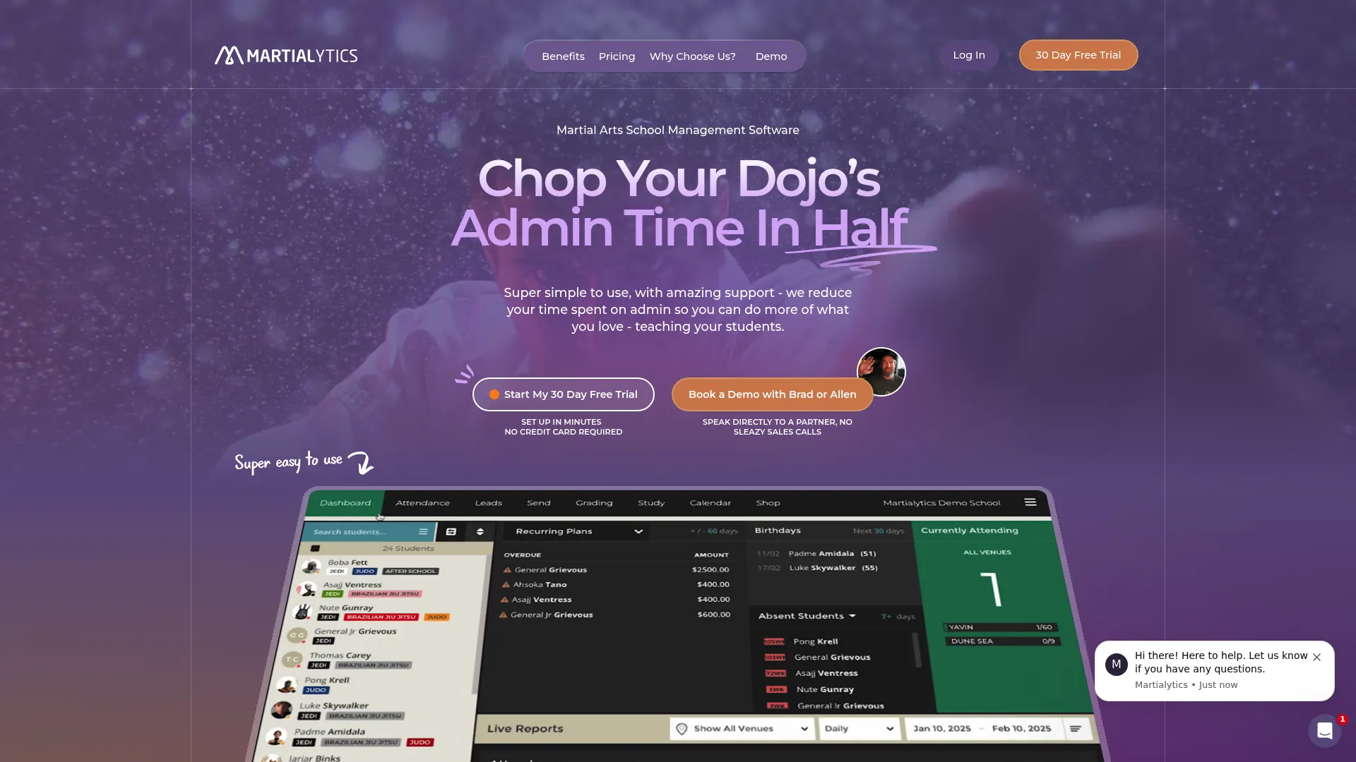 Martialytics martial arts school management software interface