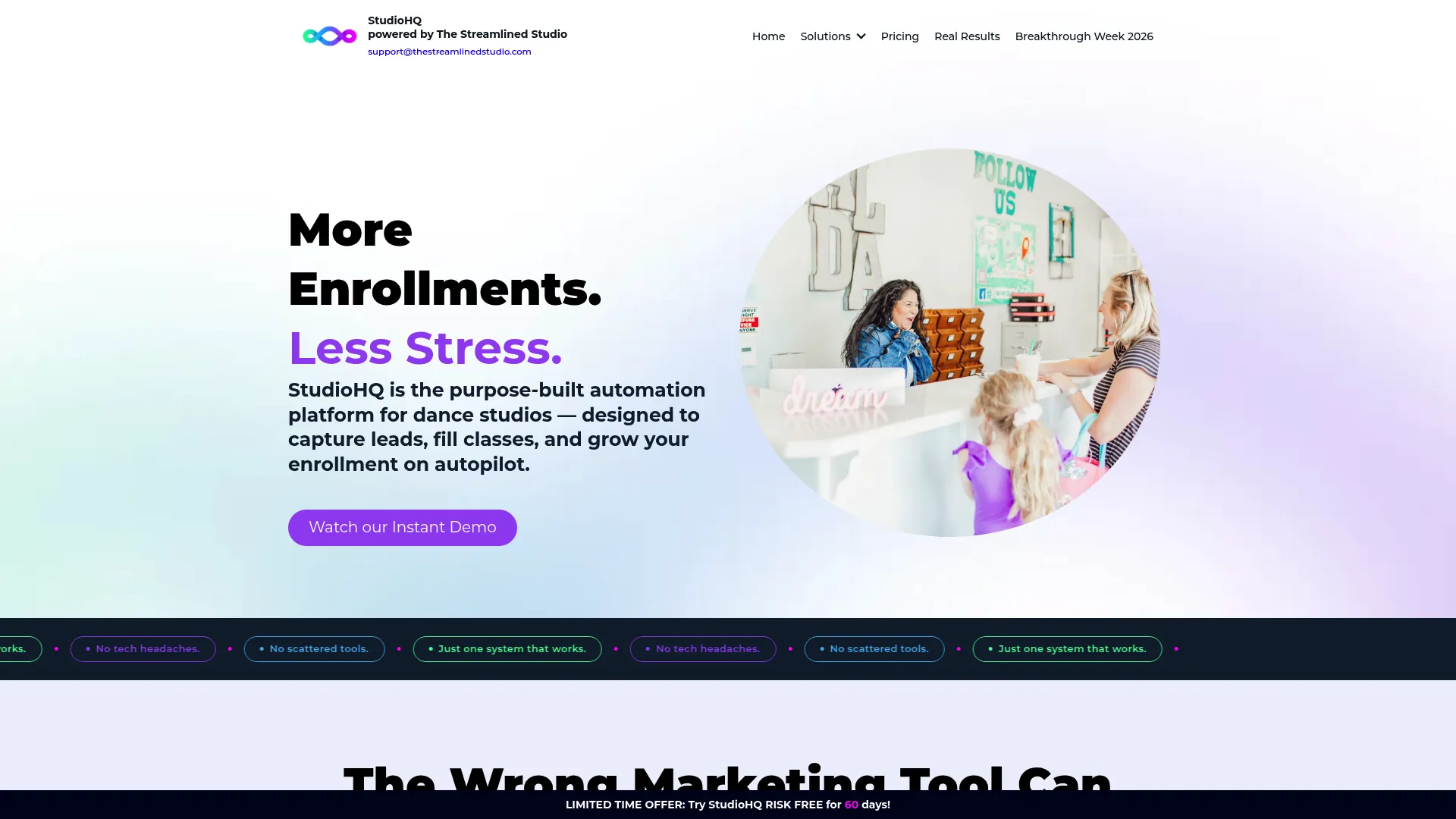 DanceStudioHQ dance studio software homepage