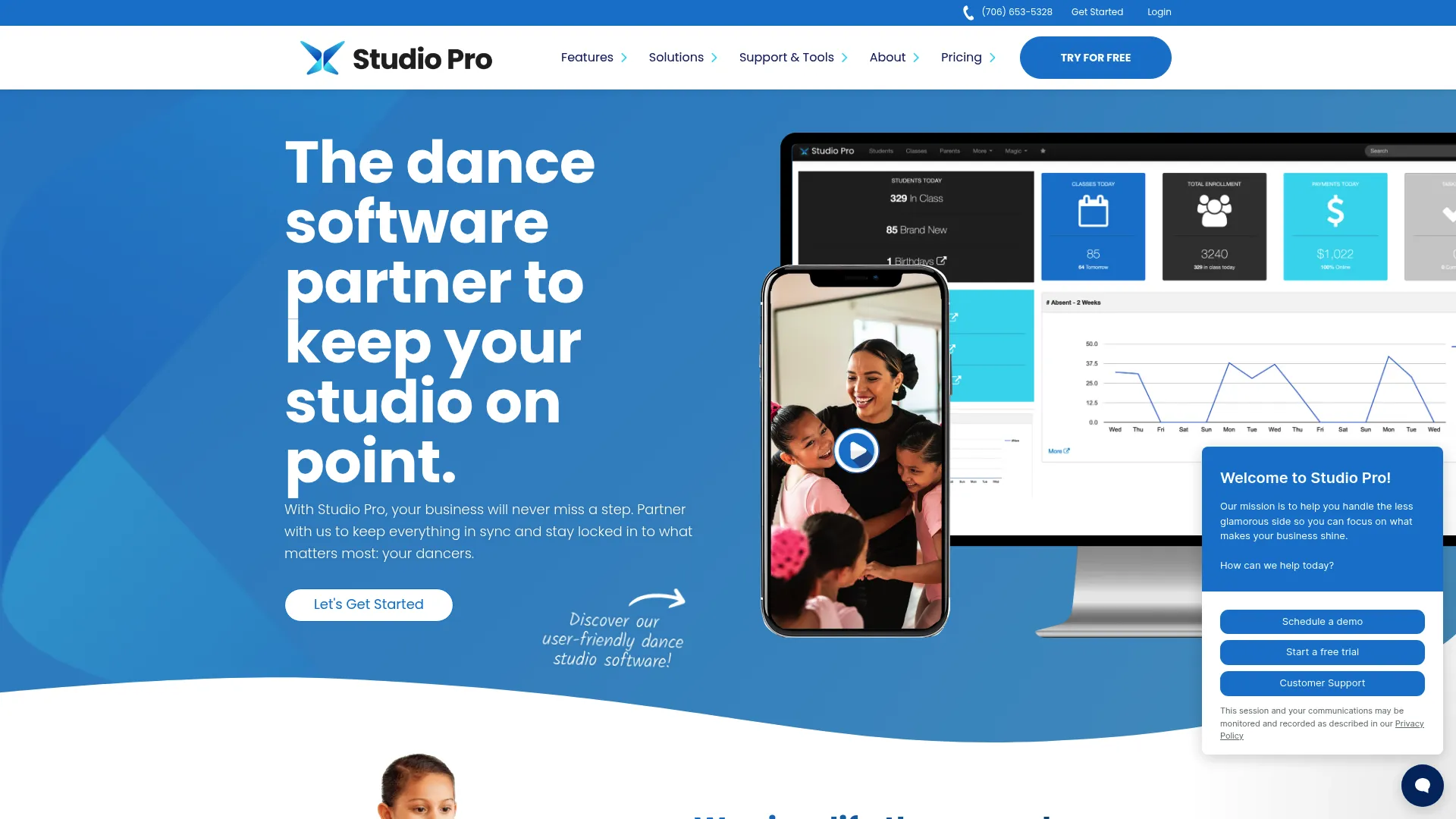 Studio Pro dance studio software homepage