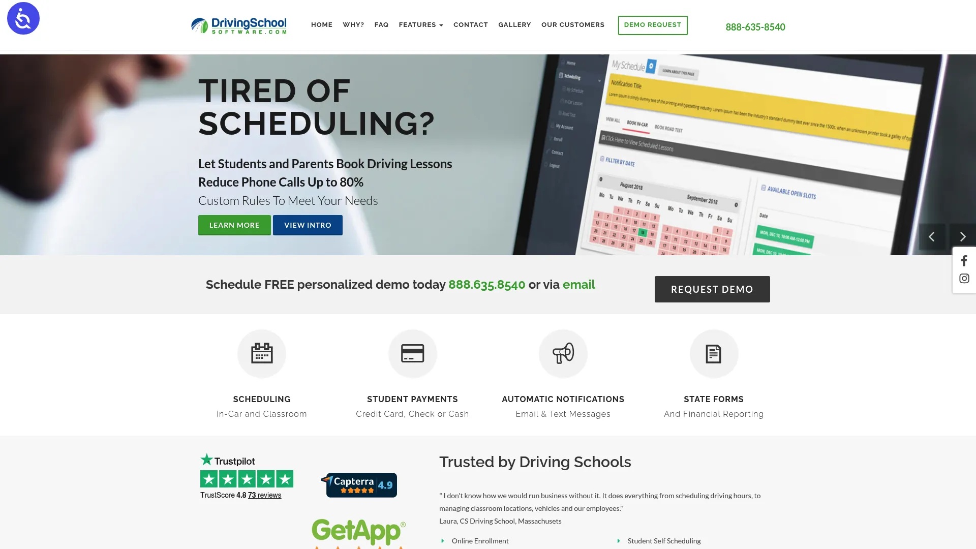 DrivingSchool.Software homepage highlighting mobile-first driving school tools