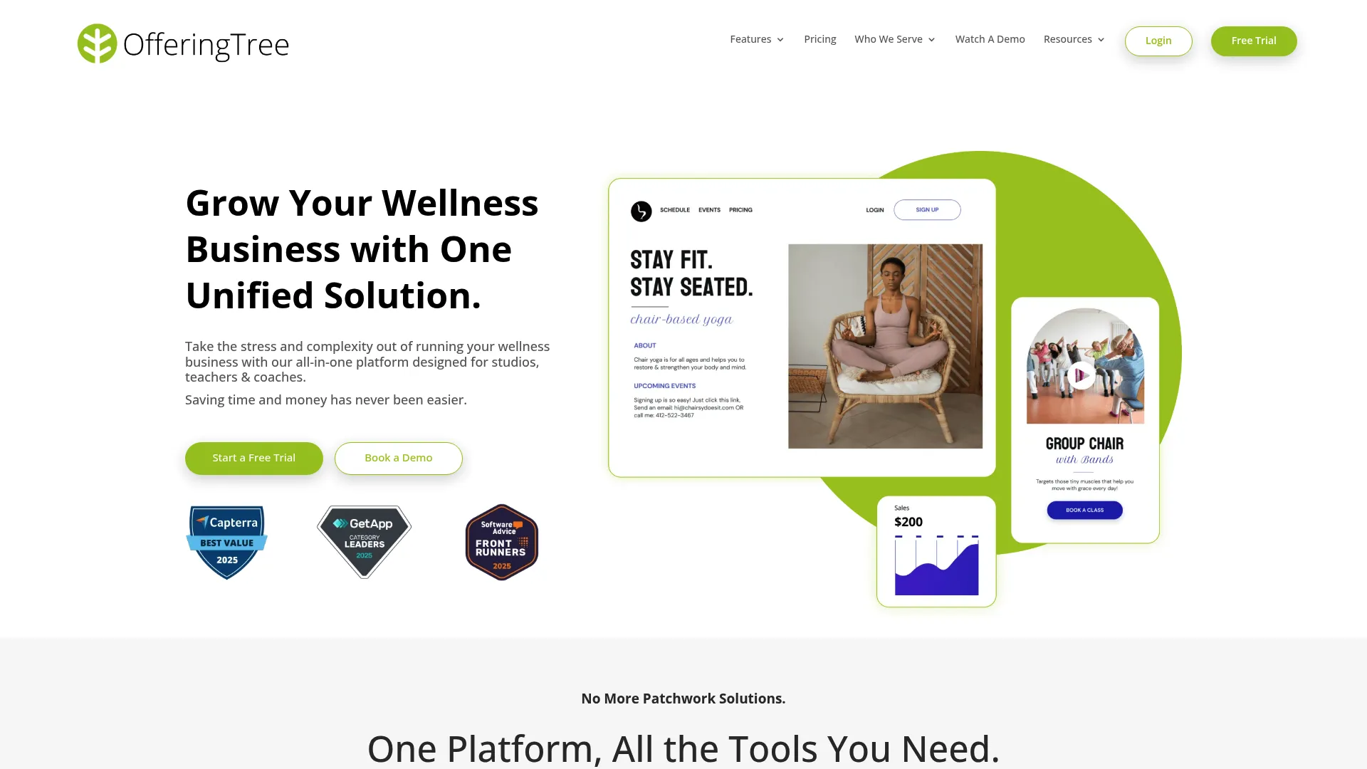OfferingTree all-in-one wellness software with website builder homepage