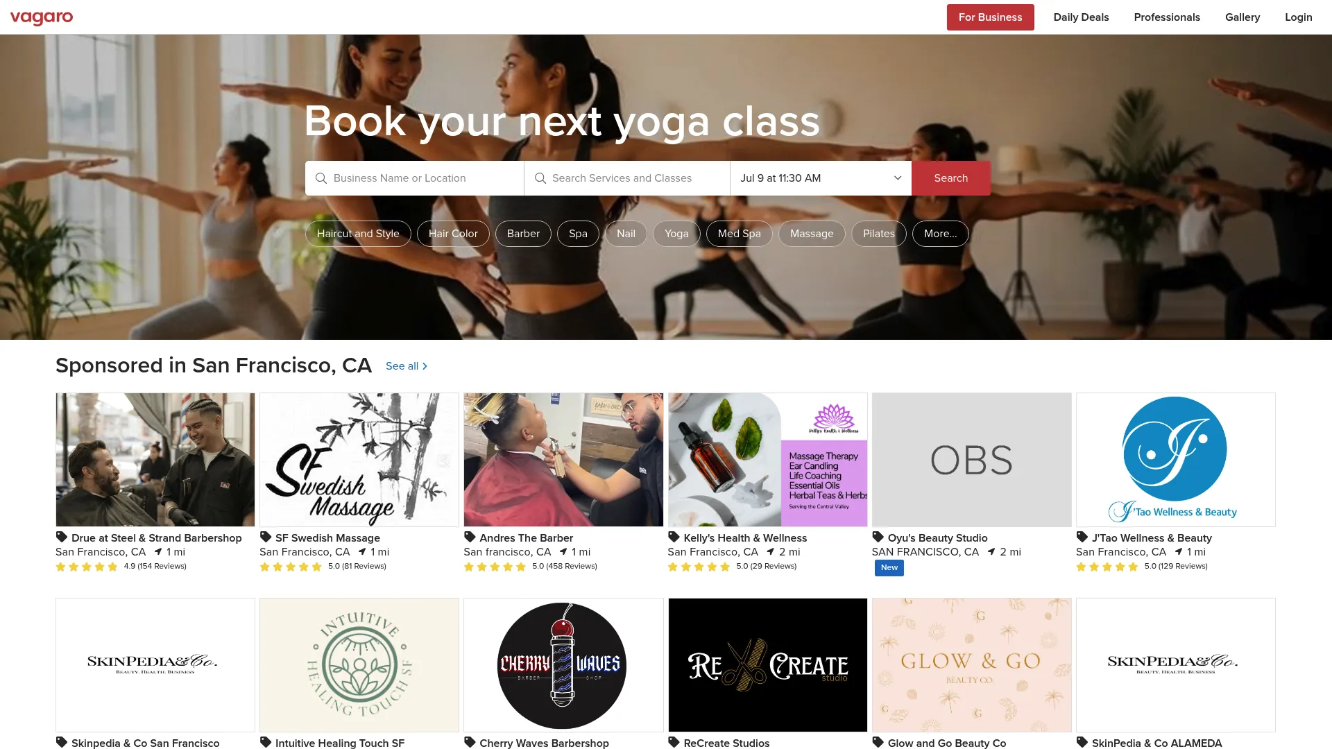 Vagaro all-in-one wellness and fitness booking software homepage