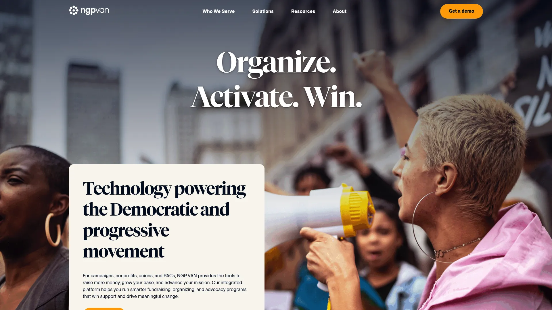 NGP VAN organizing and fundraising platform homepage