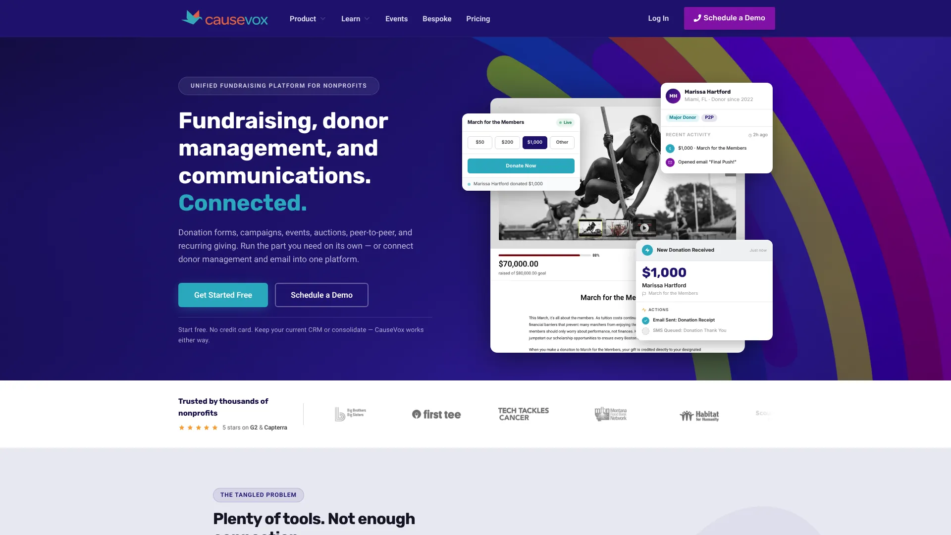CauseVox unified fundraising platform homepage