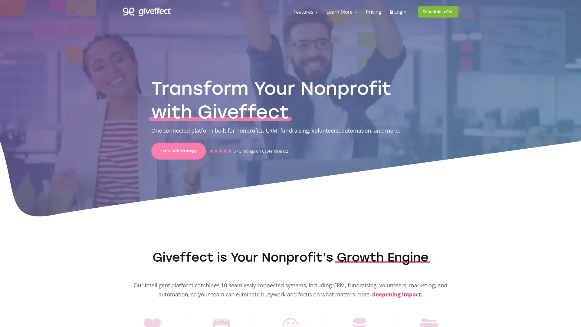 Giveffect all-in-one nonprofit software homepage