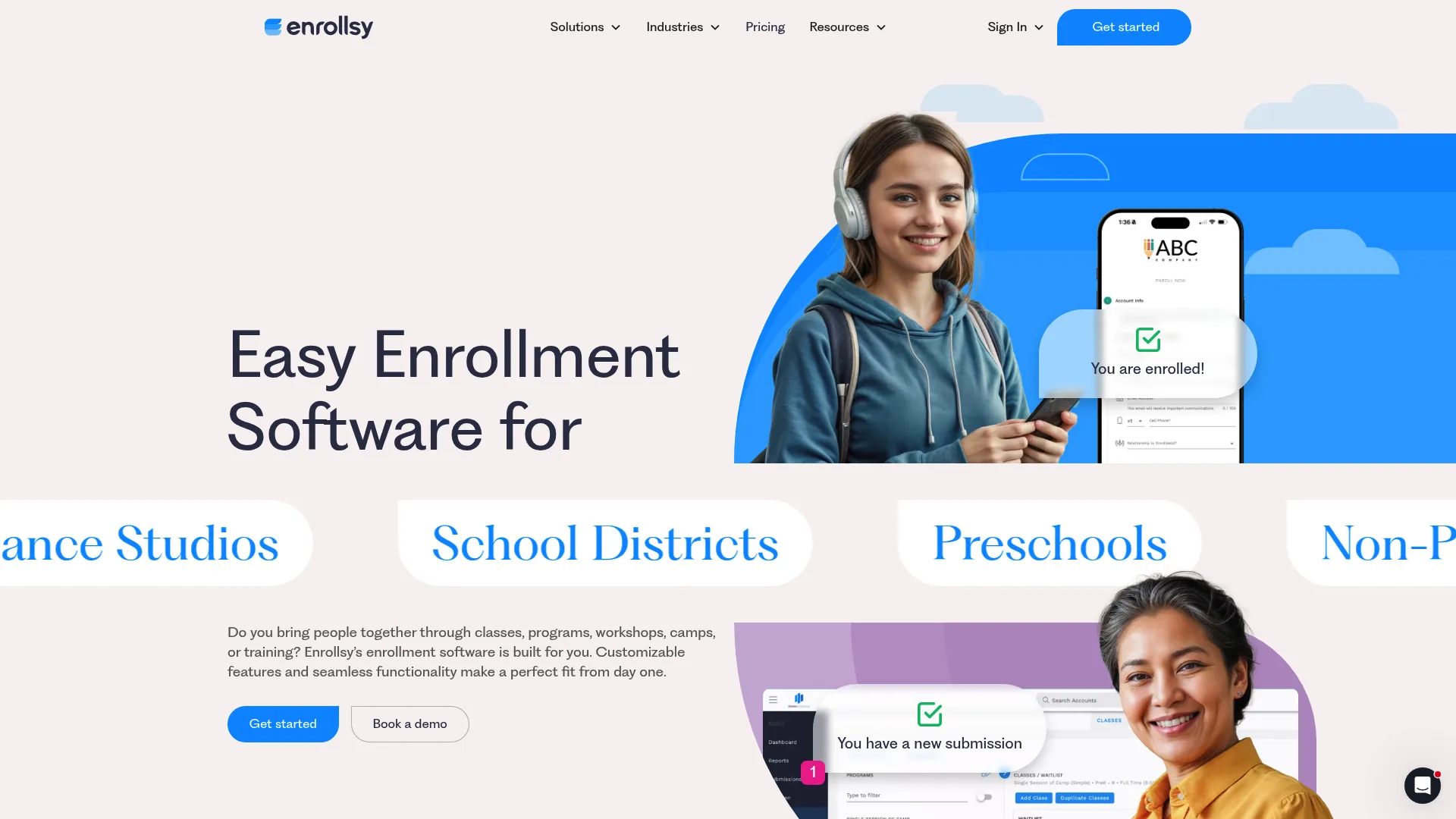 Enrollsy enrollment and billing software homepage