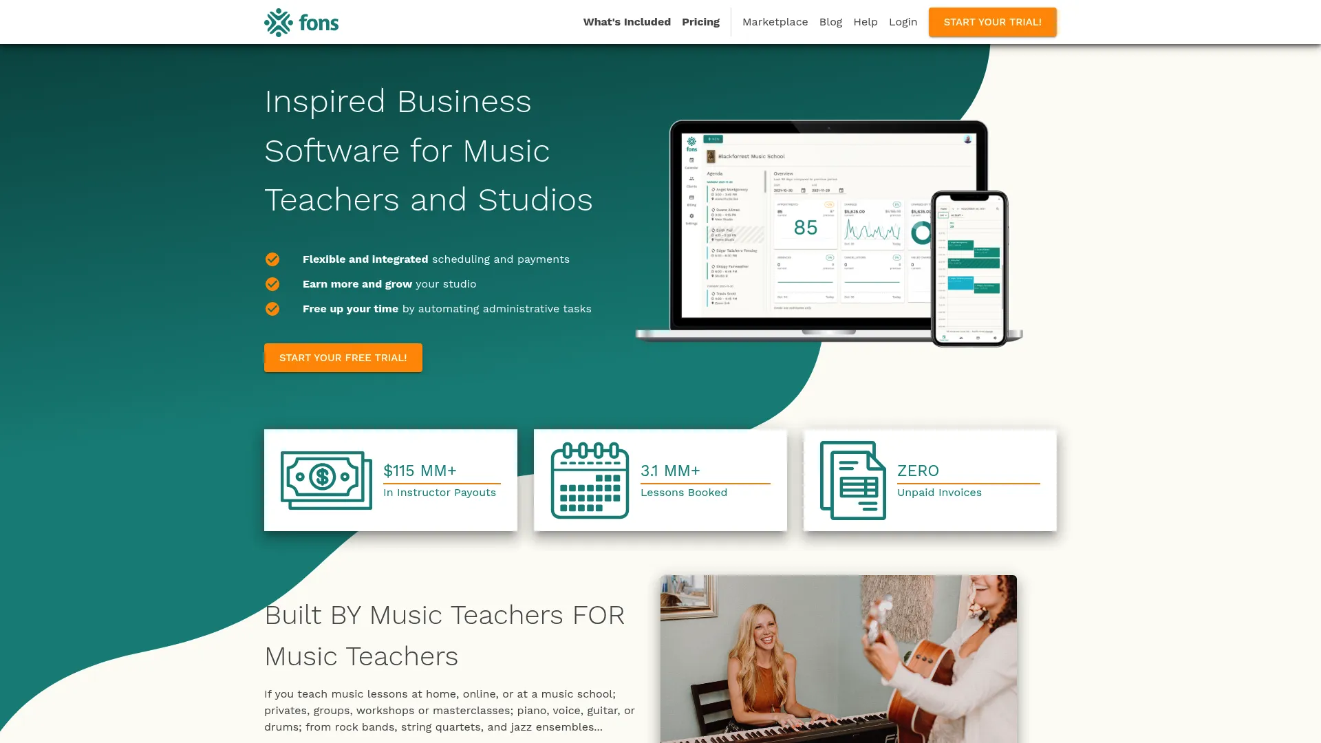 Fons music studio management software homepage