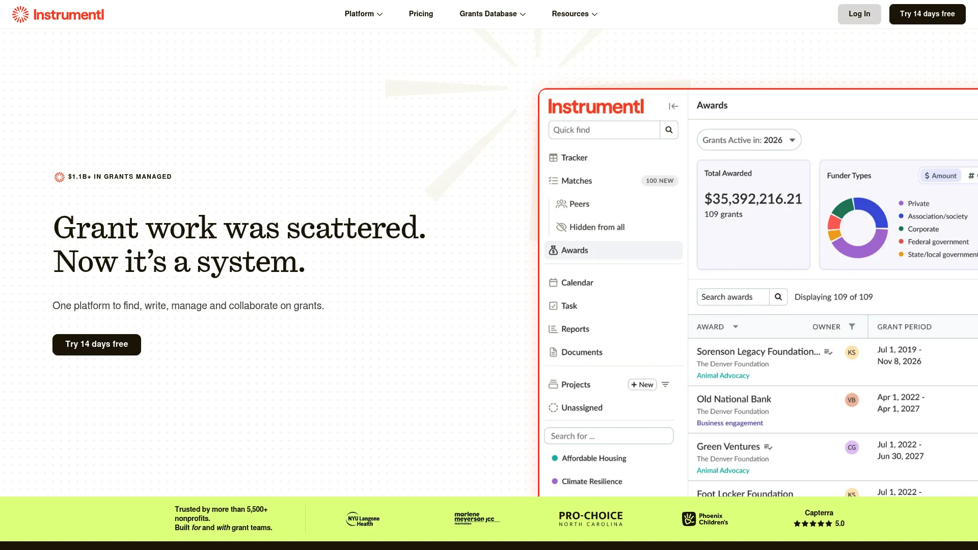 Instrumentl grant discovery and management platform