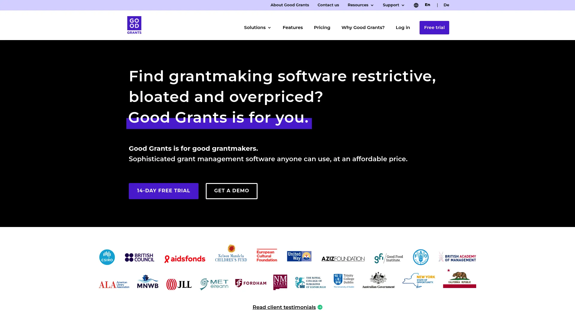 Good Grants grant management software homepage