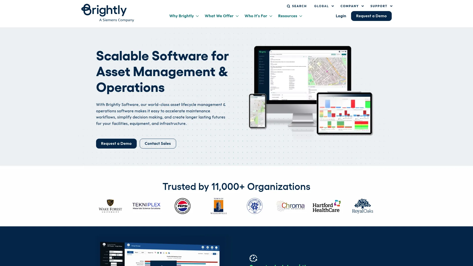 Brightly cloud-based enterprise asset and facilities management software homepage