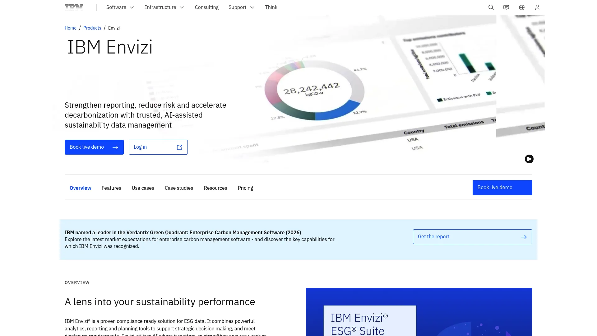 IBM Envizi ESG data management and reporting software homepage
