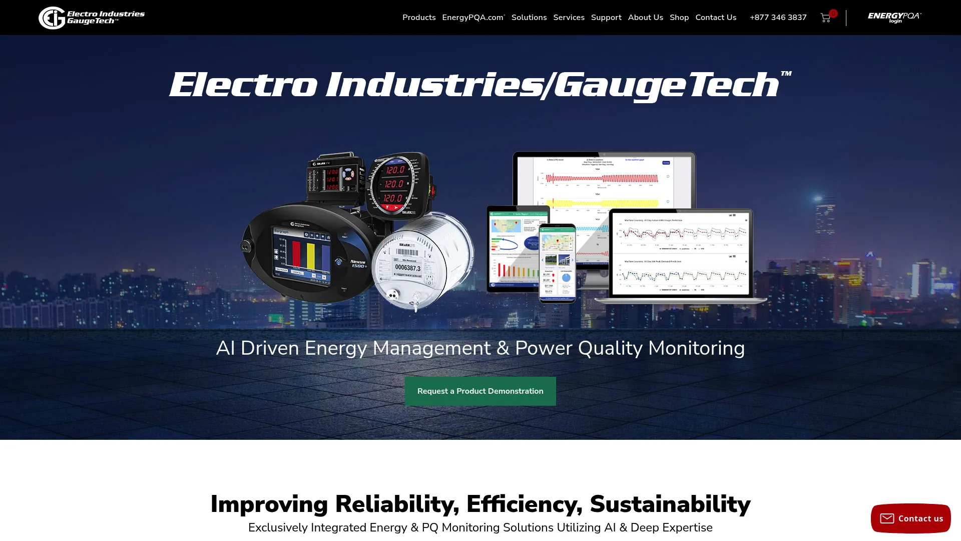 Electro Industries GaugeTech energy management and power quality monitoring homepage