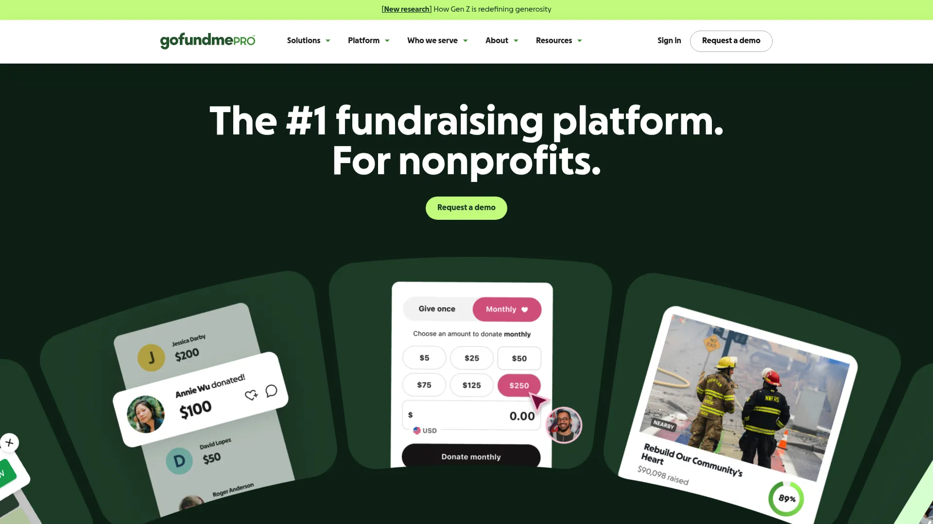 GoFundMe Pro nonprofit online fundraising platform homepage