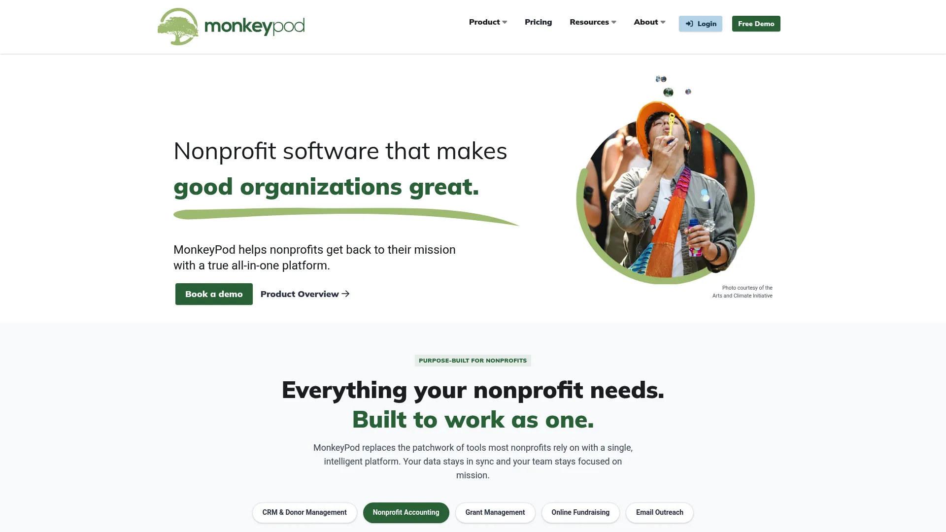 MonkeyPod all-in-one nonprofit management software homepage