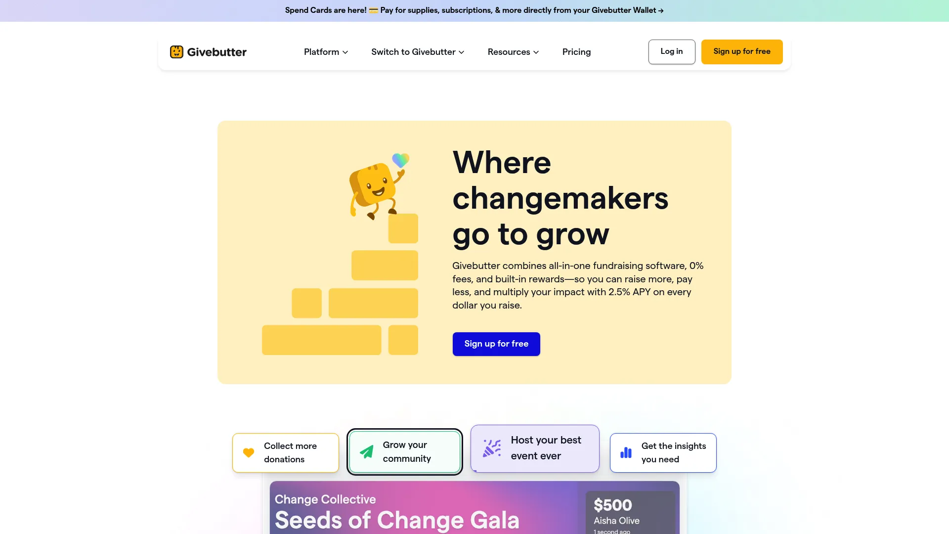Givebutter all-in-one fundraising platform homepage