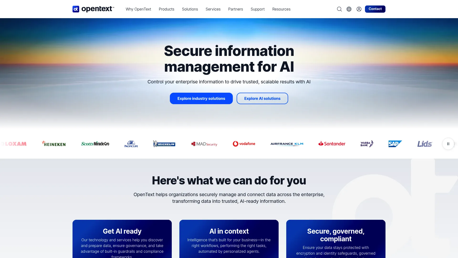 OpenText homepage