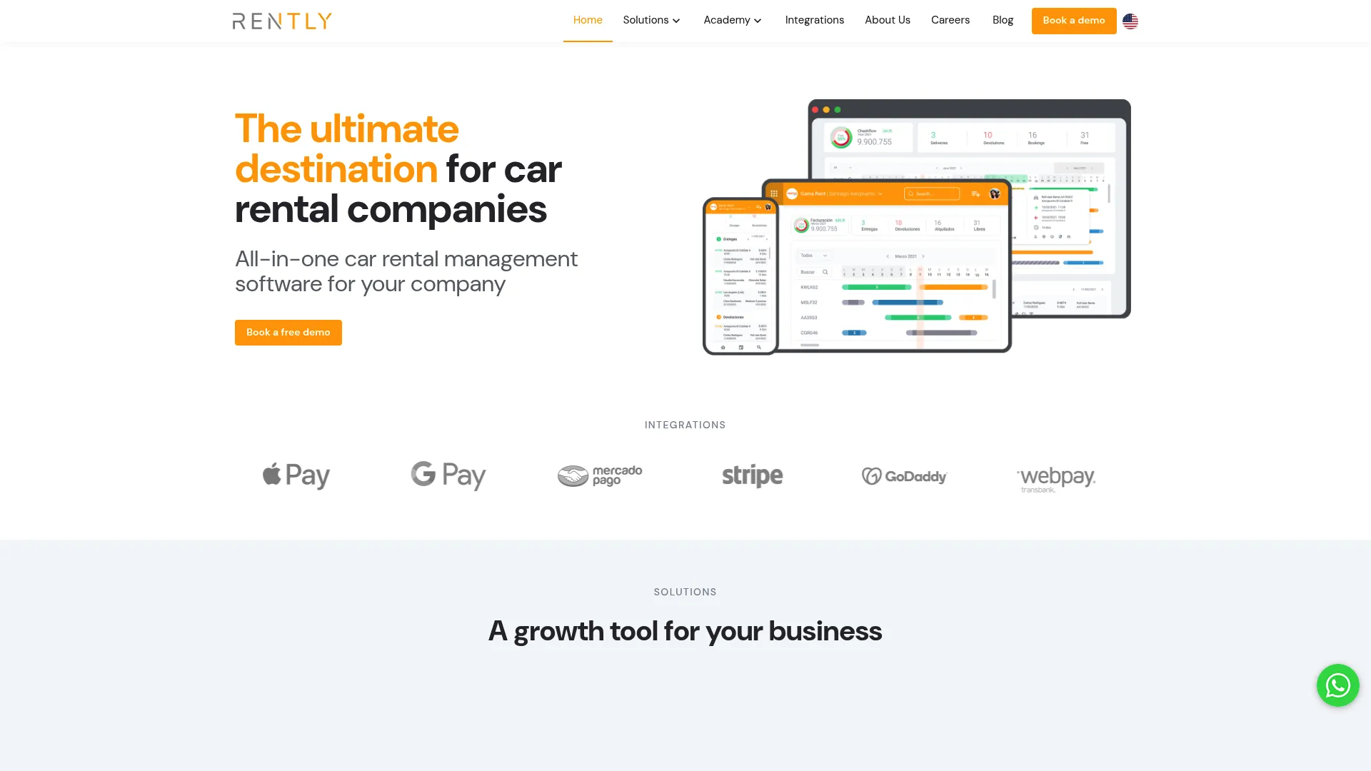 Rently car rental software homepage
