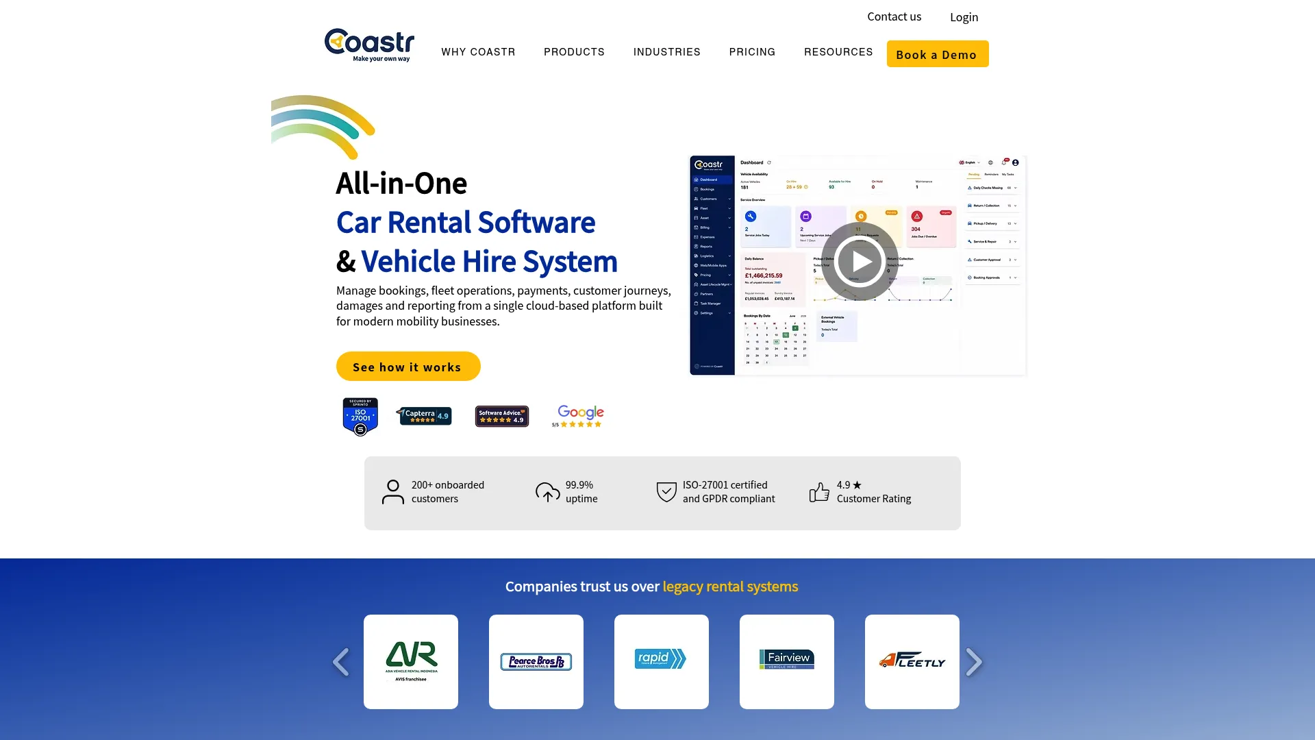 Coastr car rental software homepage