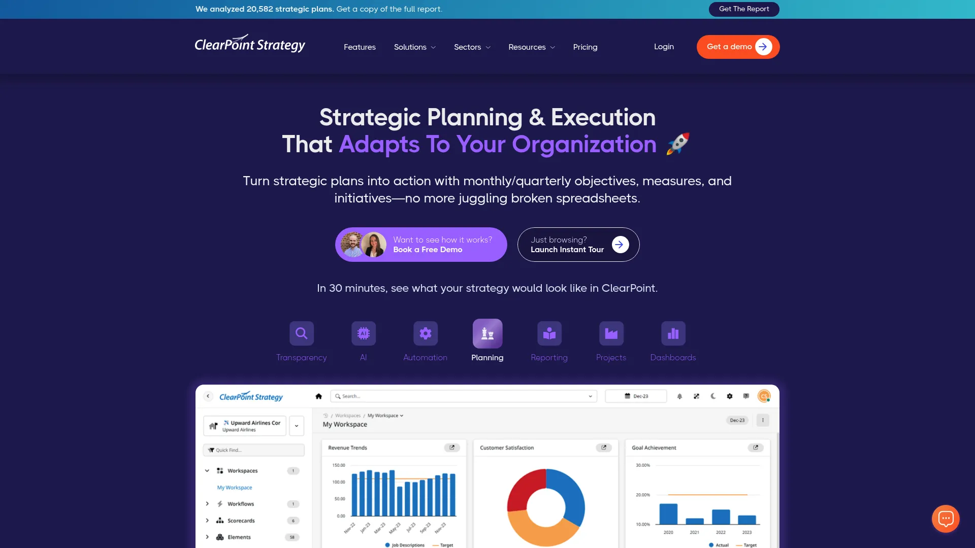 ClearPoint strategy execution and reporting software homepage