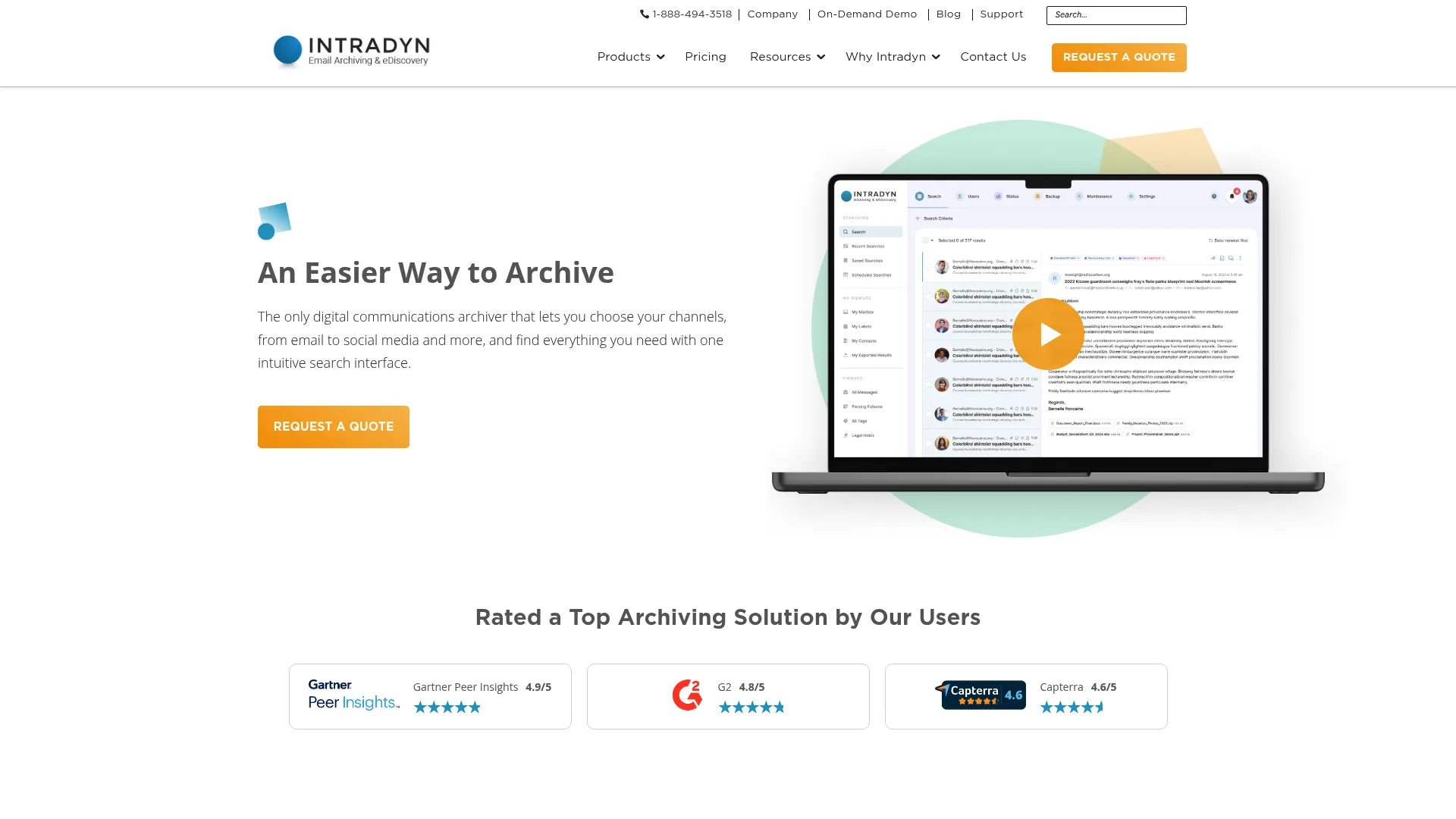 Intradyn archiving and compliance software homepage