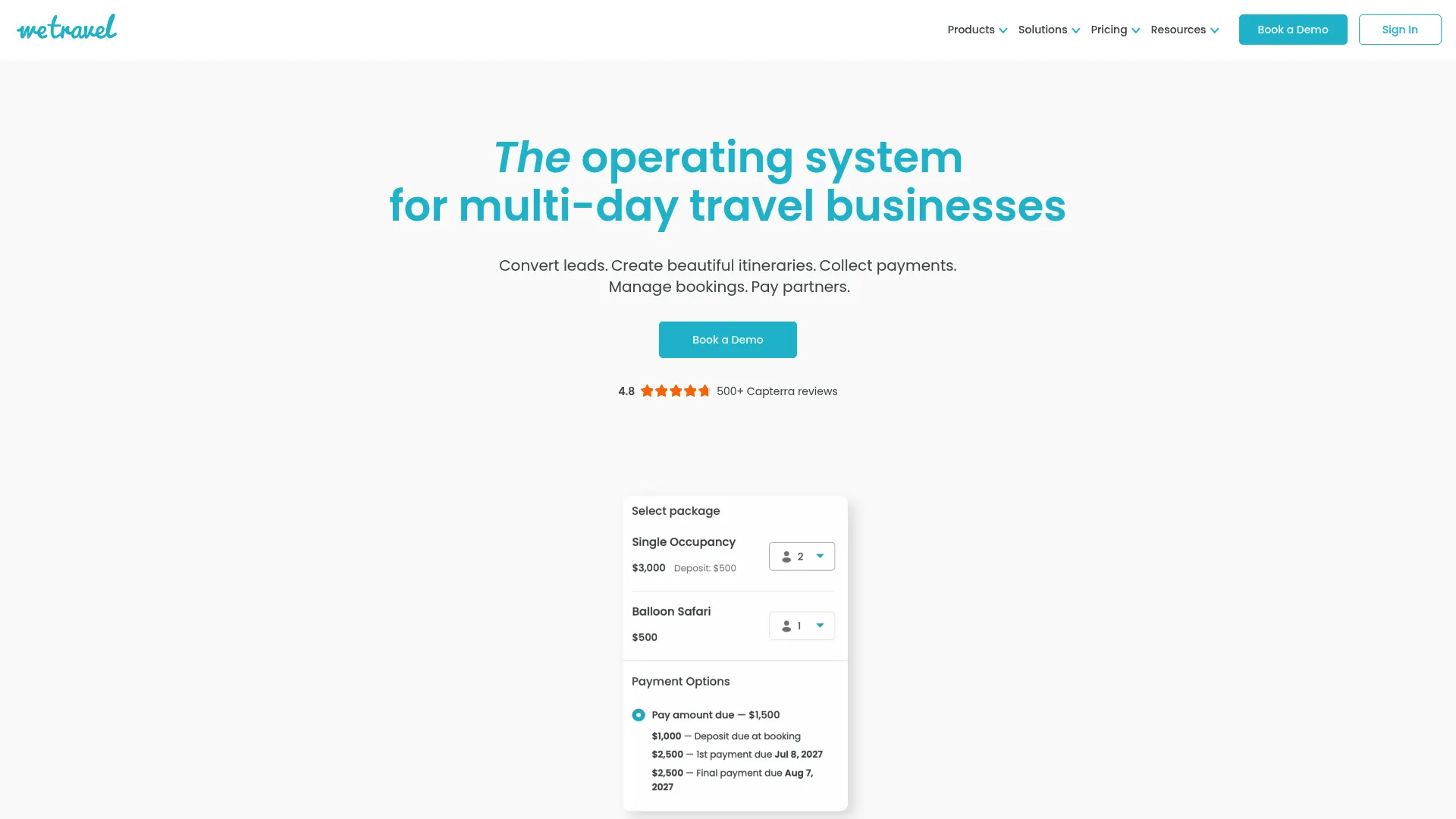 WeTravel travel agency software homepage