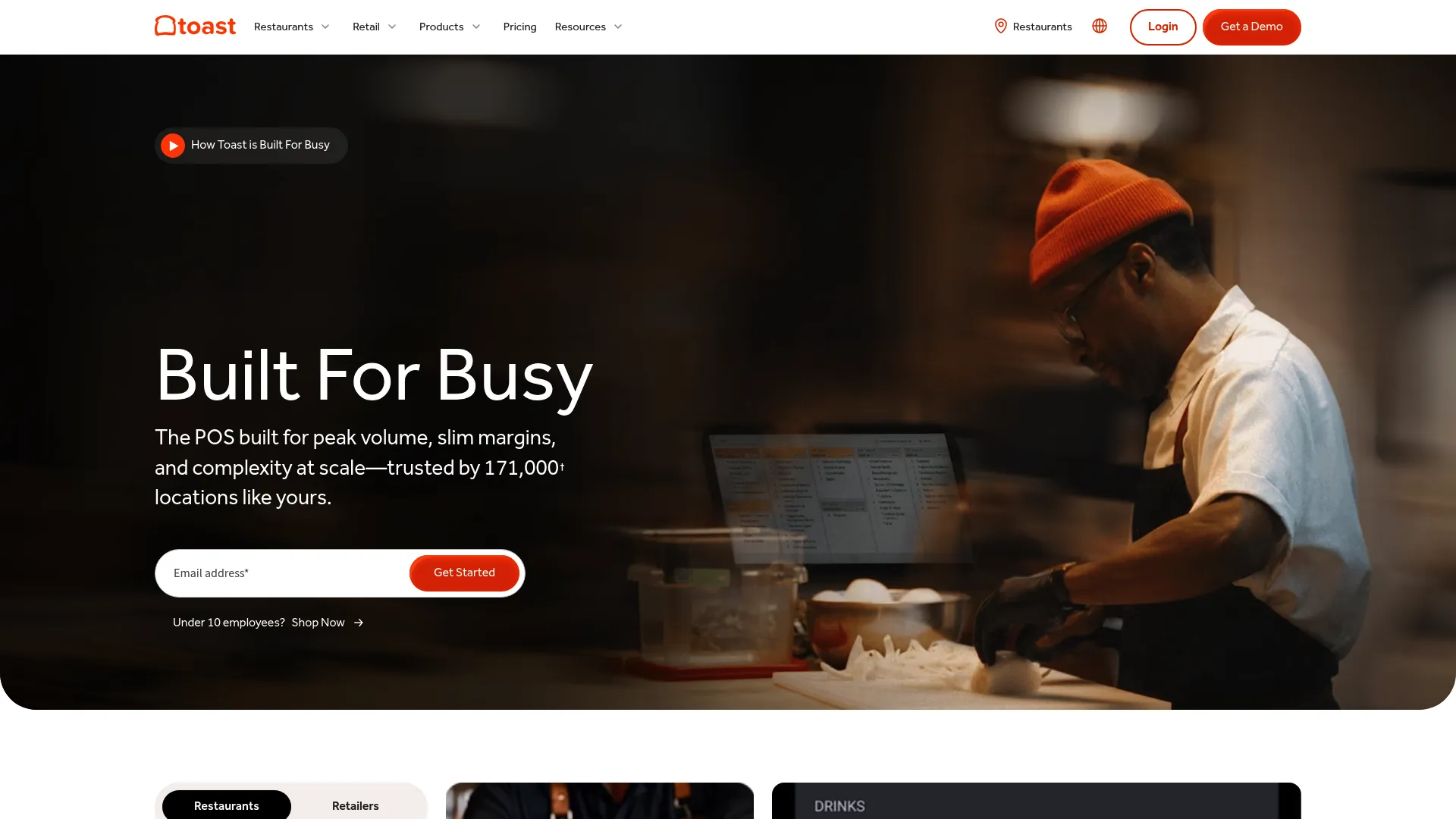 Toast restaurant and bakery POS platform homepage