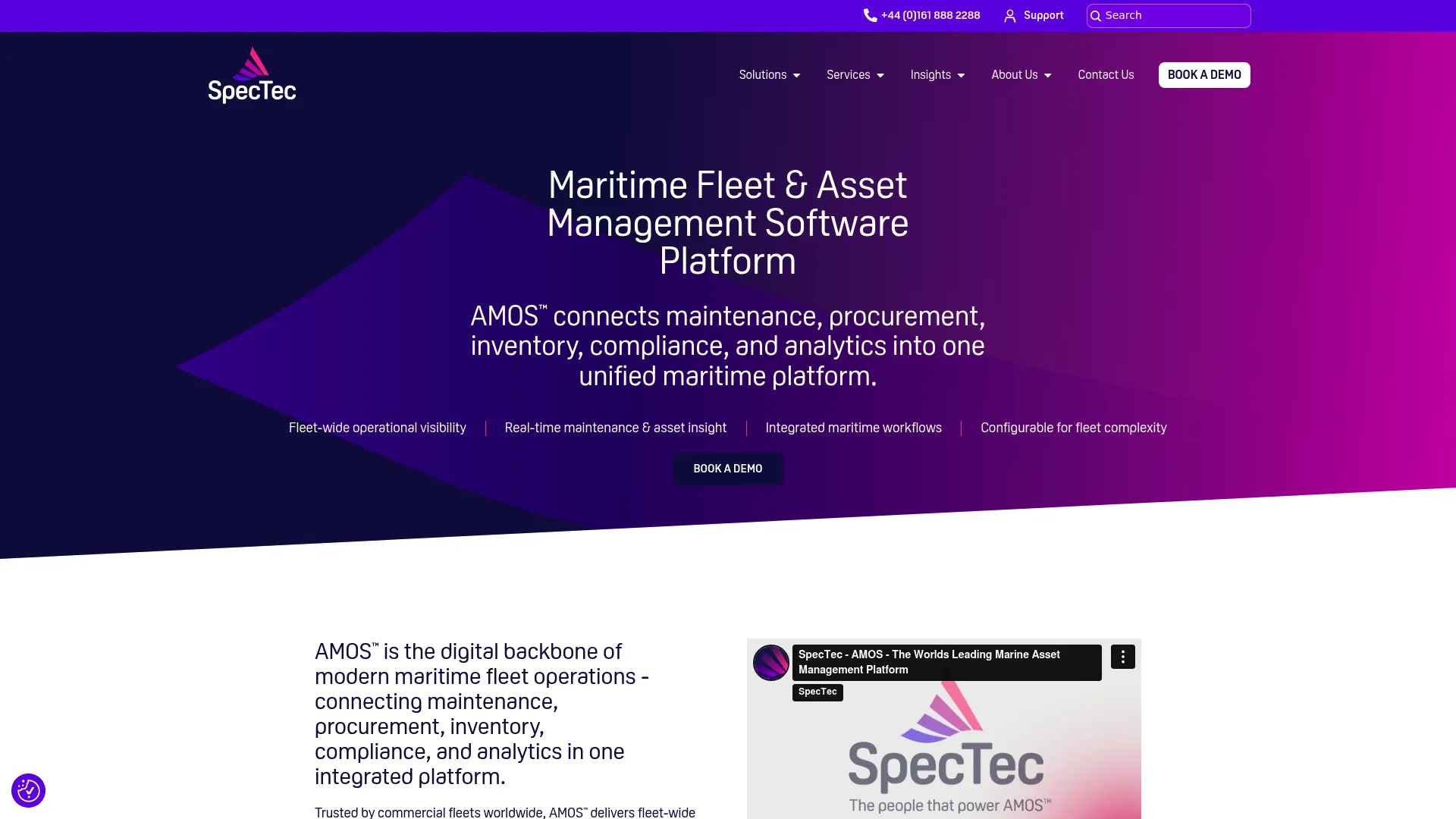 SpecTec AMOS maritime maintenance and procurement software homepage