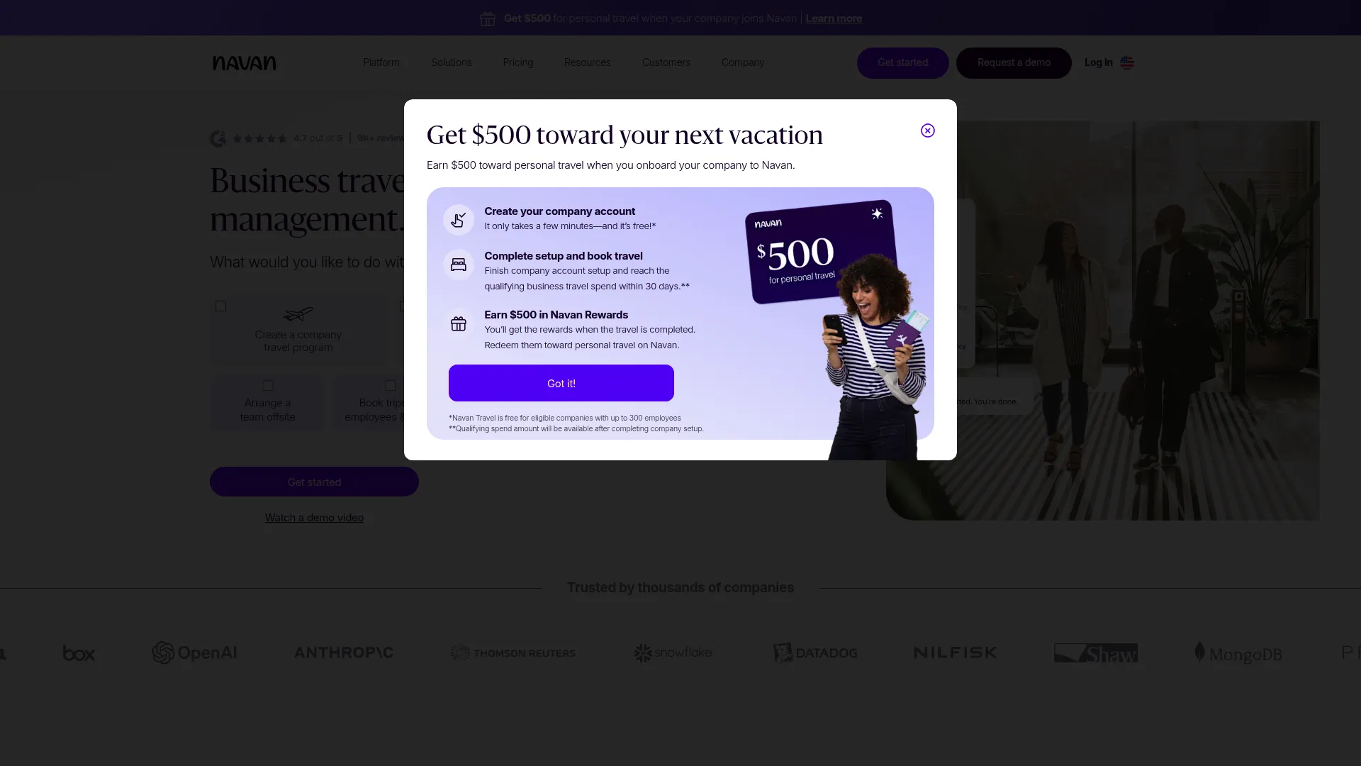 Navan business travel and expense management platform homepage