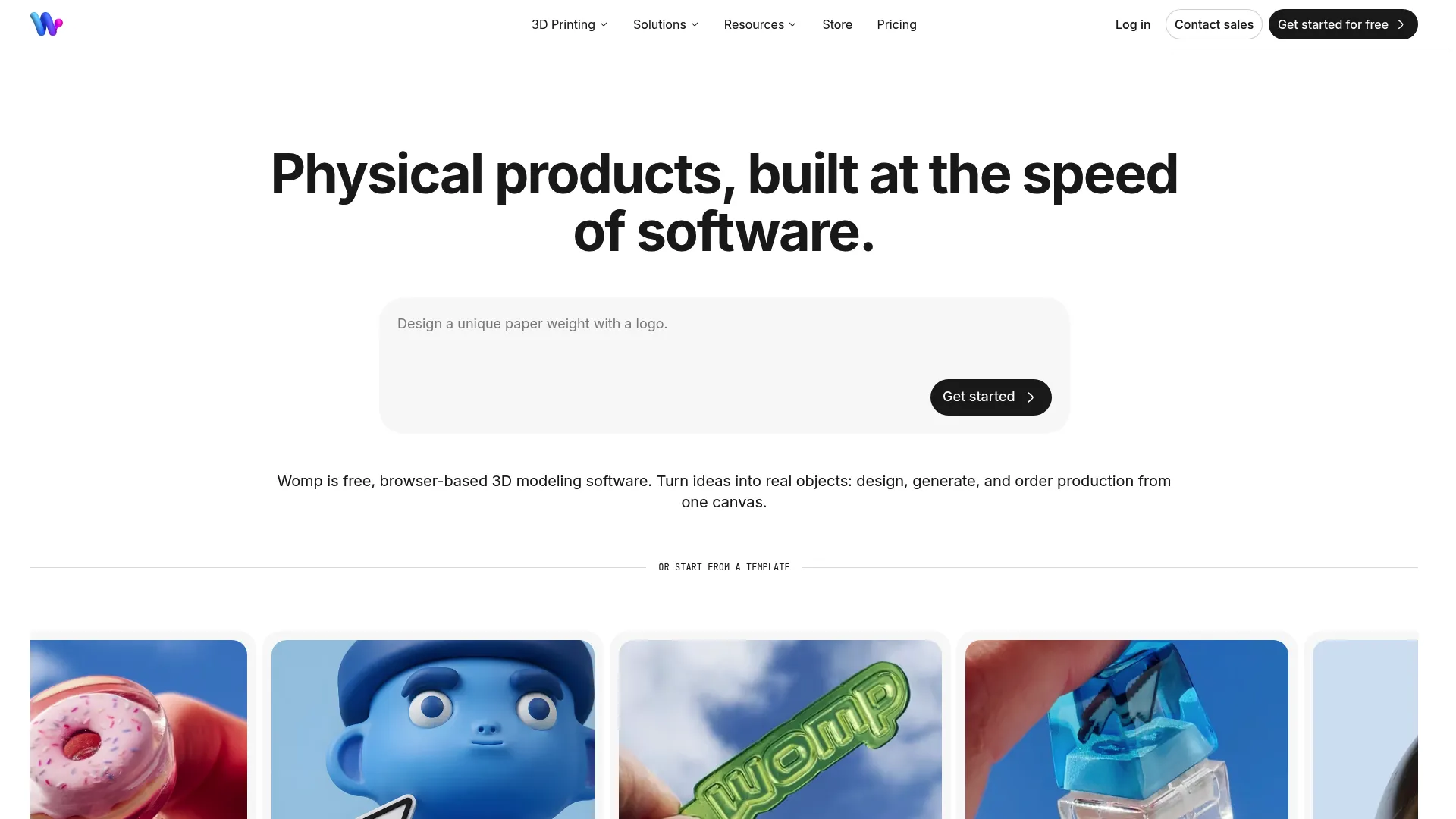 Womp browser-based 3D modeling and printing platform interface